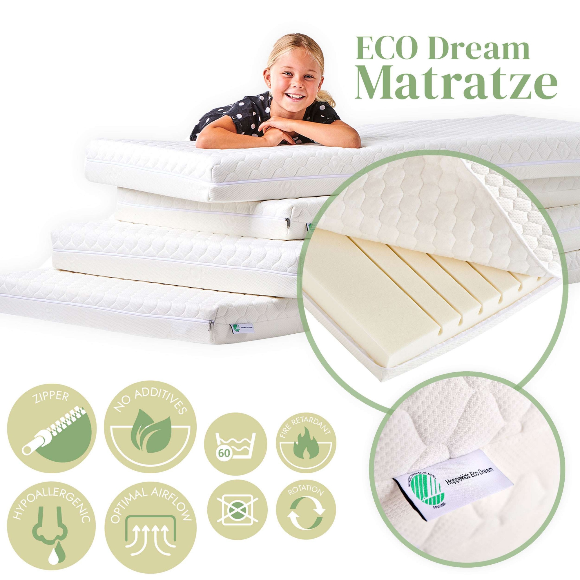 Hoppekids Hochbett »ECO Dream, Kinderbett, Spielbett, Halbhohes Bett aus Massivholz«, inkl. Vorhang-Set Creator, Bettgrösse & Matratze wählbar
