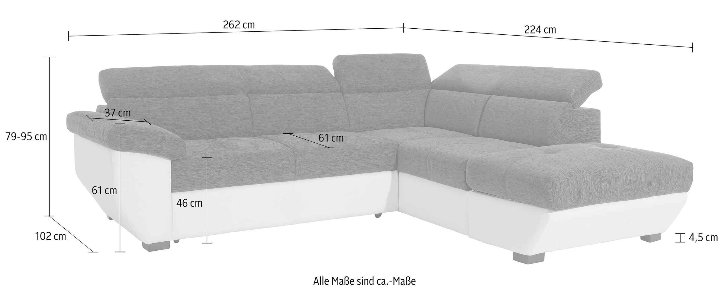 COTTA Polstergarnitur »Speedway«, (Set), Set: bestehend aus Ecksofa und Hocker, inklusive Kopfteilverstellung