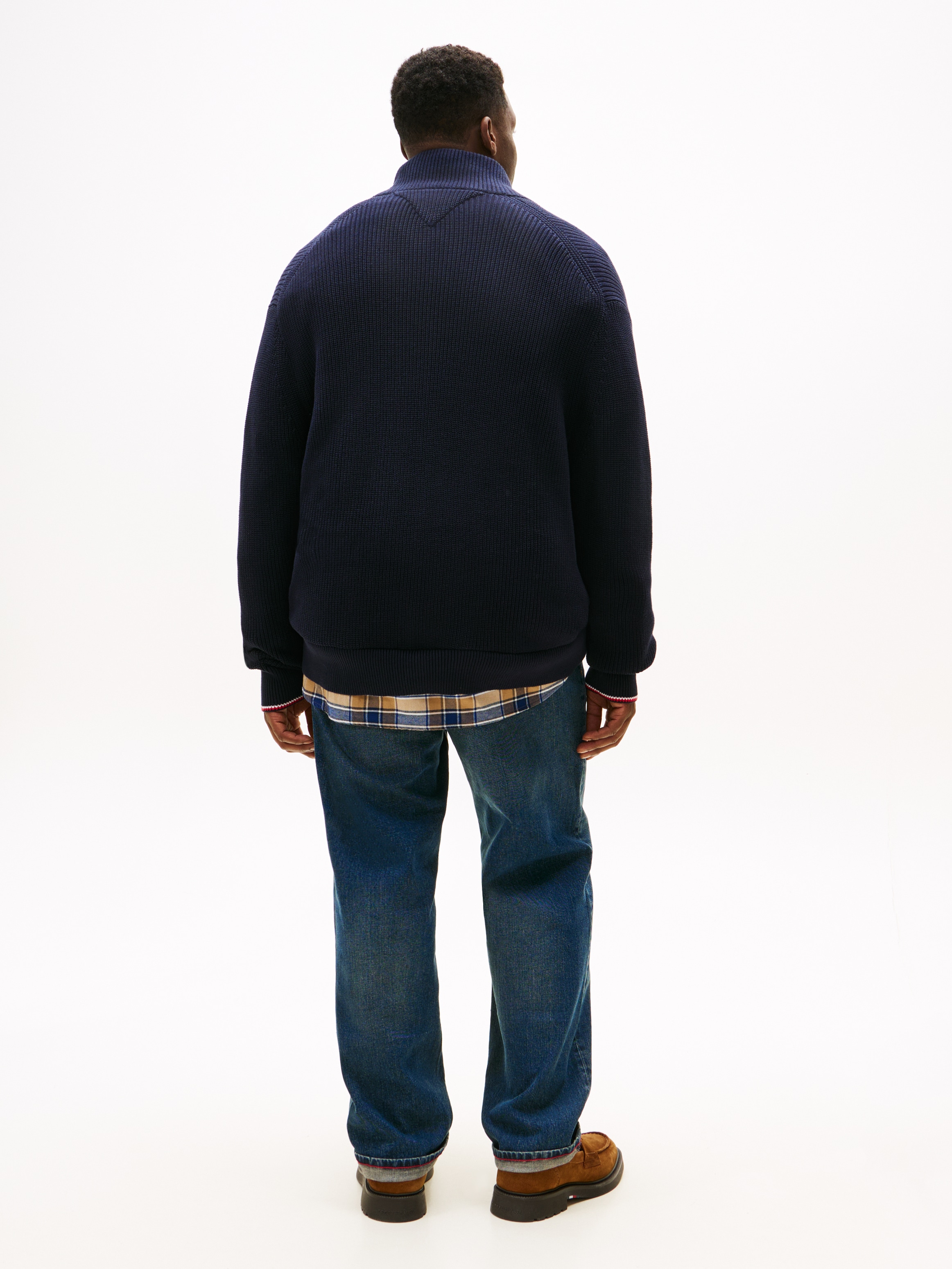 Tommy Hilfiger Big & Tall Strickjacke »BT-RWB RIB ZIP THROUGHB«, Grosse Grössen, aus Rippstrick, mit Stehkragen