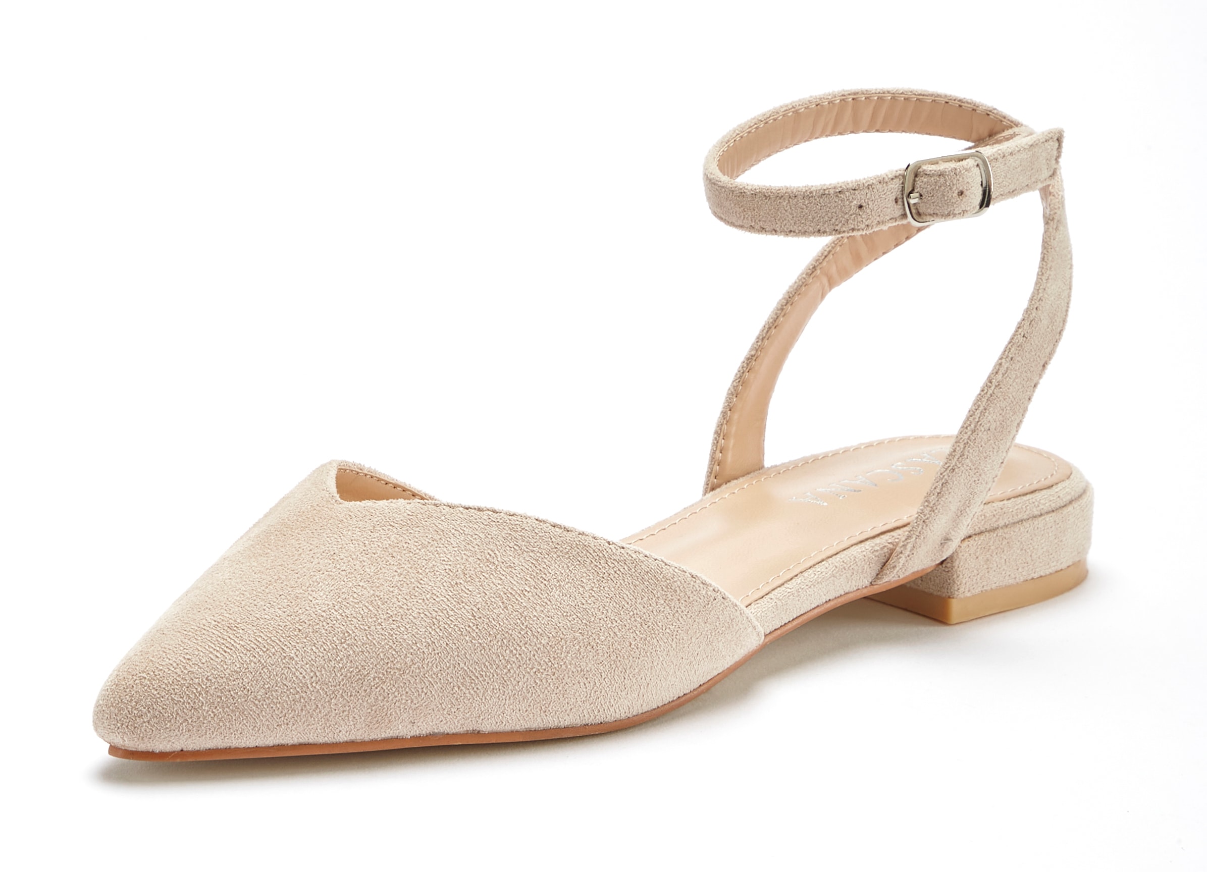 LASCANA Ballerina, Riemchenballerina, Slipper, Halbschuh, Sandale mit spitzer Form VEGAN