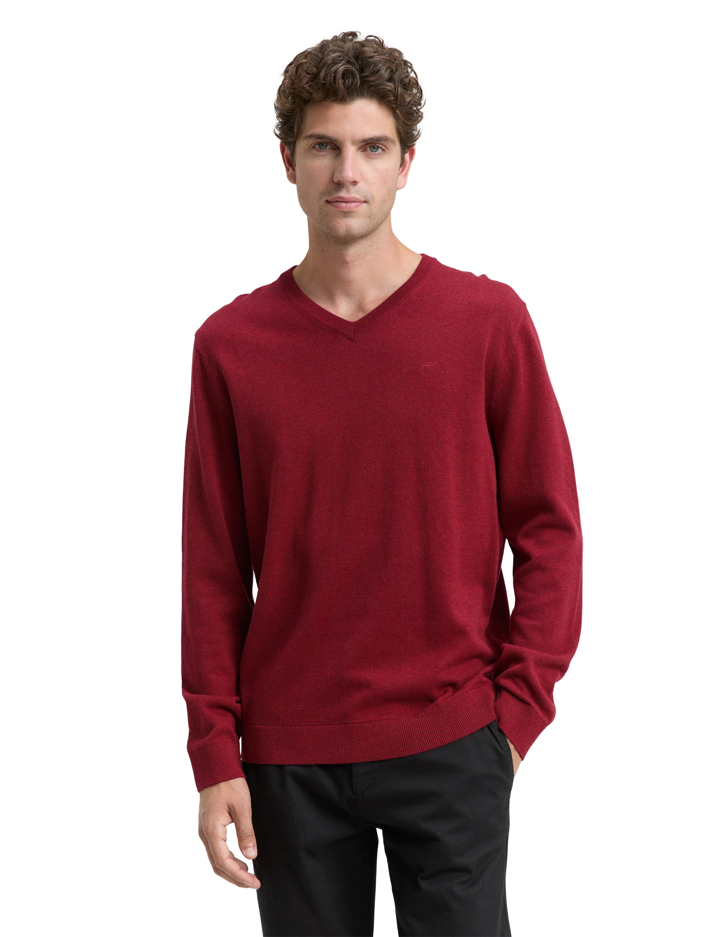 TOM TAILOR V-Ausschnitt-Pullover mit kleiner Logo-Stickerei