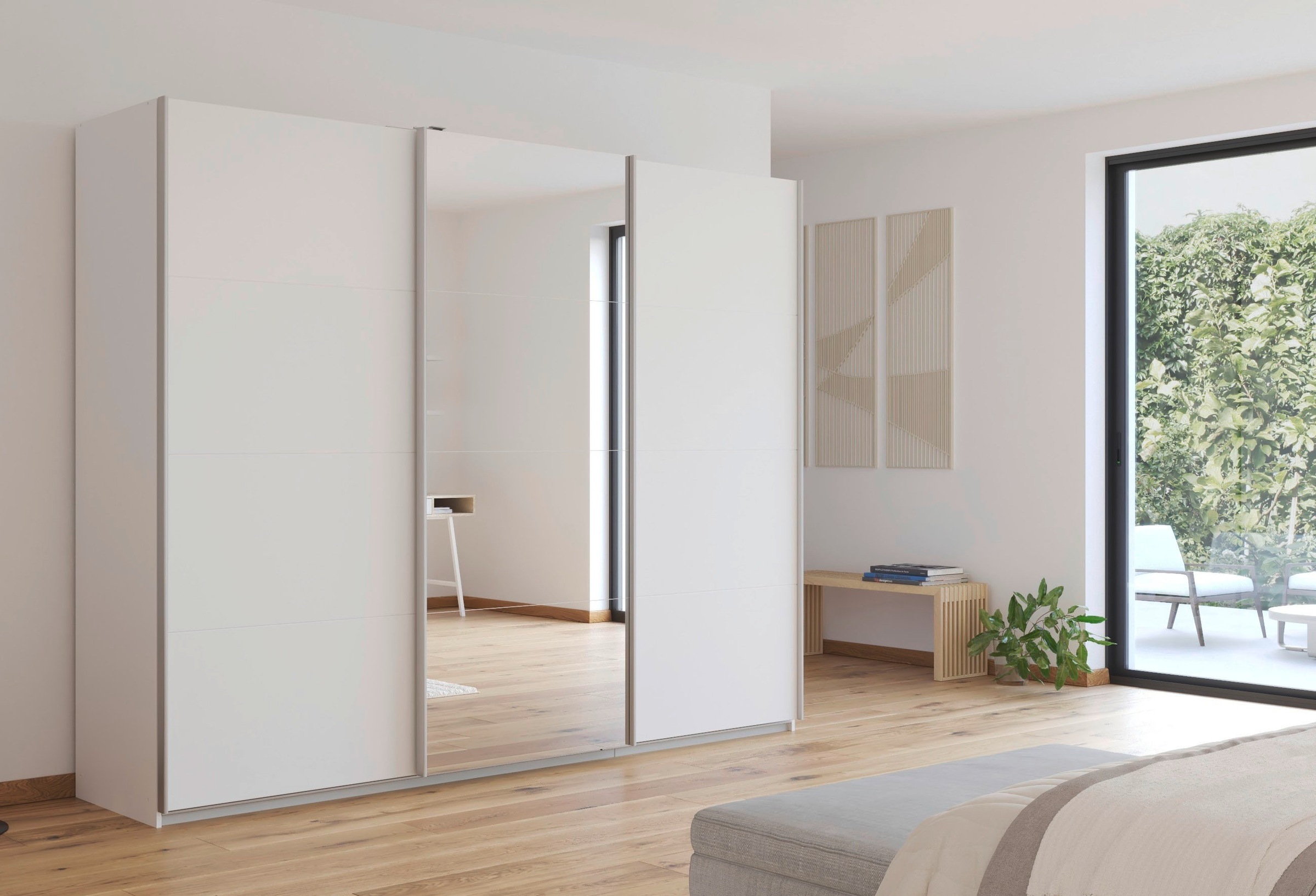 rauch Schwebetürenschrank "Kleiderschrank Schrank Garderobe Wäscheschrank Ankleide KULMBACH" Breite 271 cm, in 2 Höhen erhältlich, mit Metallgriffleisten MADE IN GERMANY