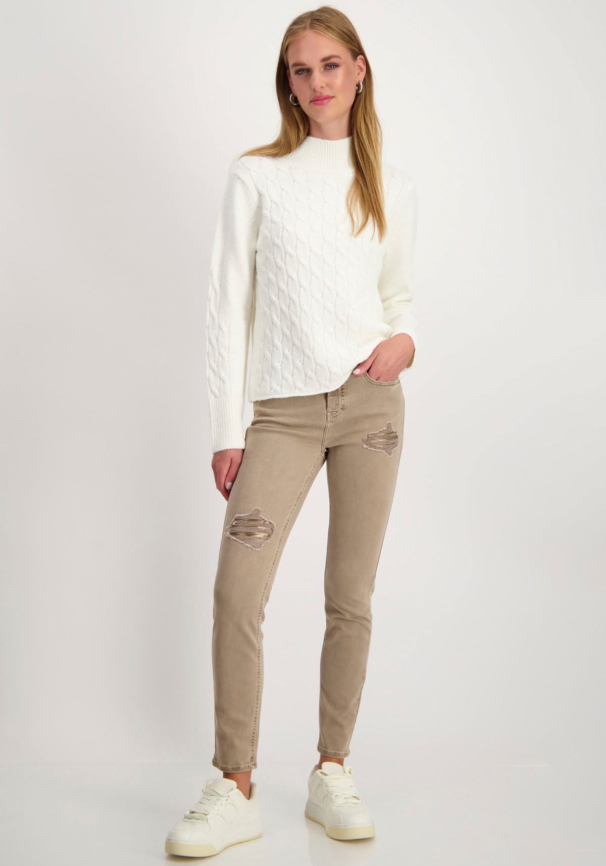 Monari Stehkragenpullover, mit Zopfmuster