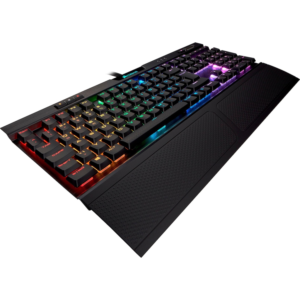 Corsair Gaming-Tastatur »K70 RGB MK.2 LOW PROFILE RAPIDFIRE«, (Multimedia-Tasten-USB-Hub-Handgelenkauflage-Profil-Speicher-Windows-Sperrtaste-Ziffernblock)