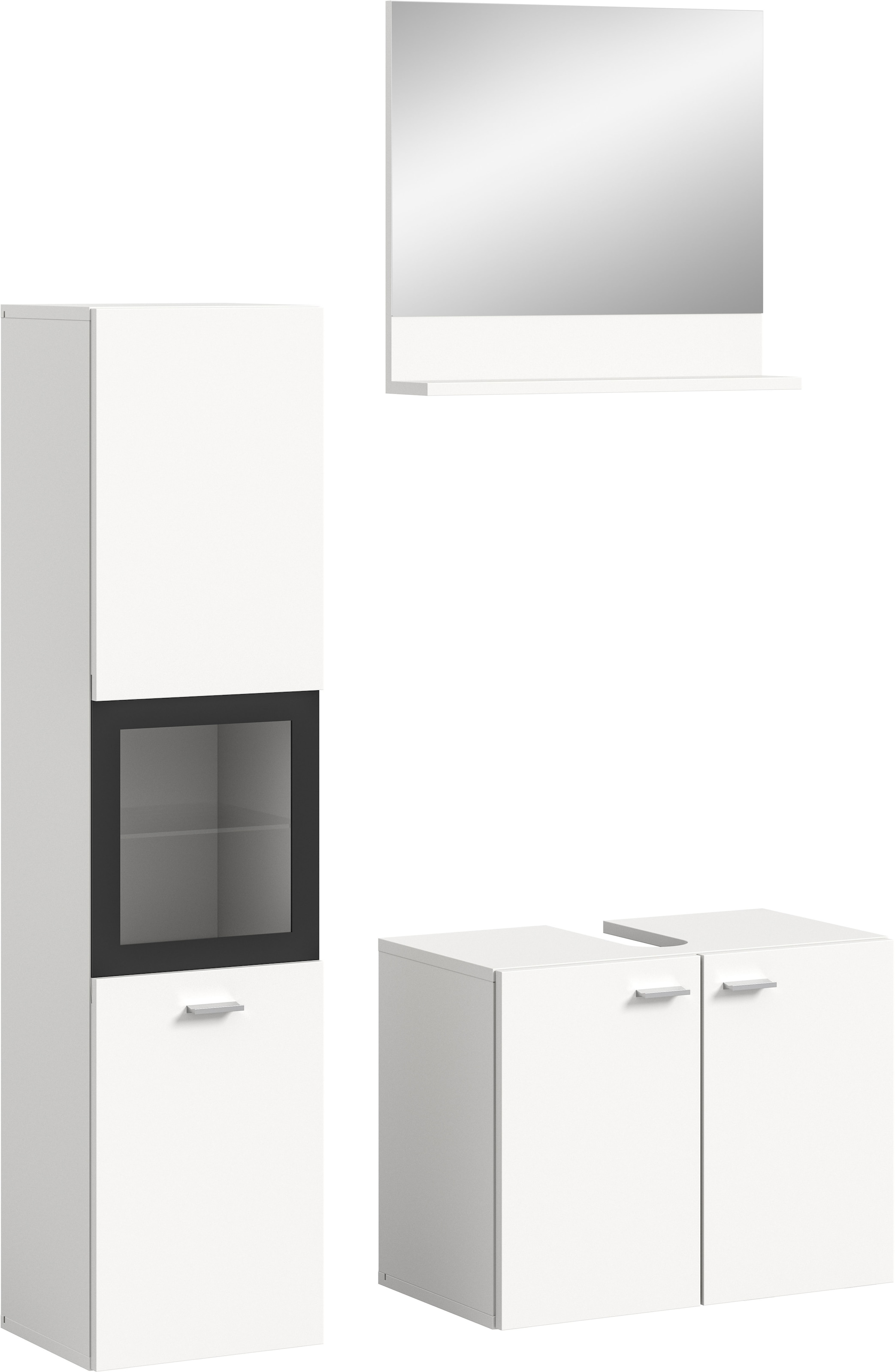 welltime Badmöbel-Set »Tampa, Breite 102cm, 3-teilig«, (3 St.), Waschbeckenunterschrank, Spiegel, Hochschrank
