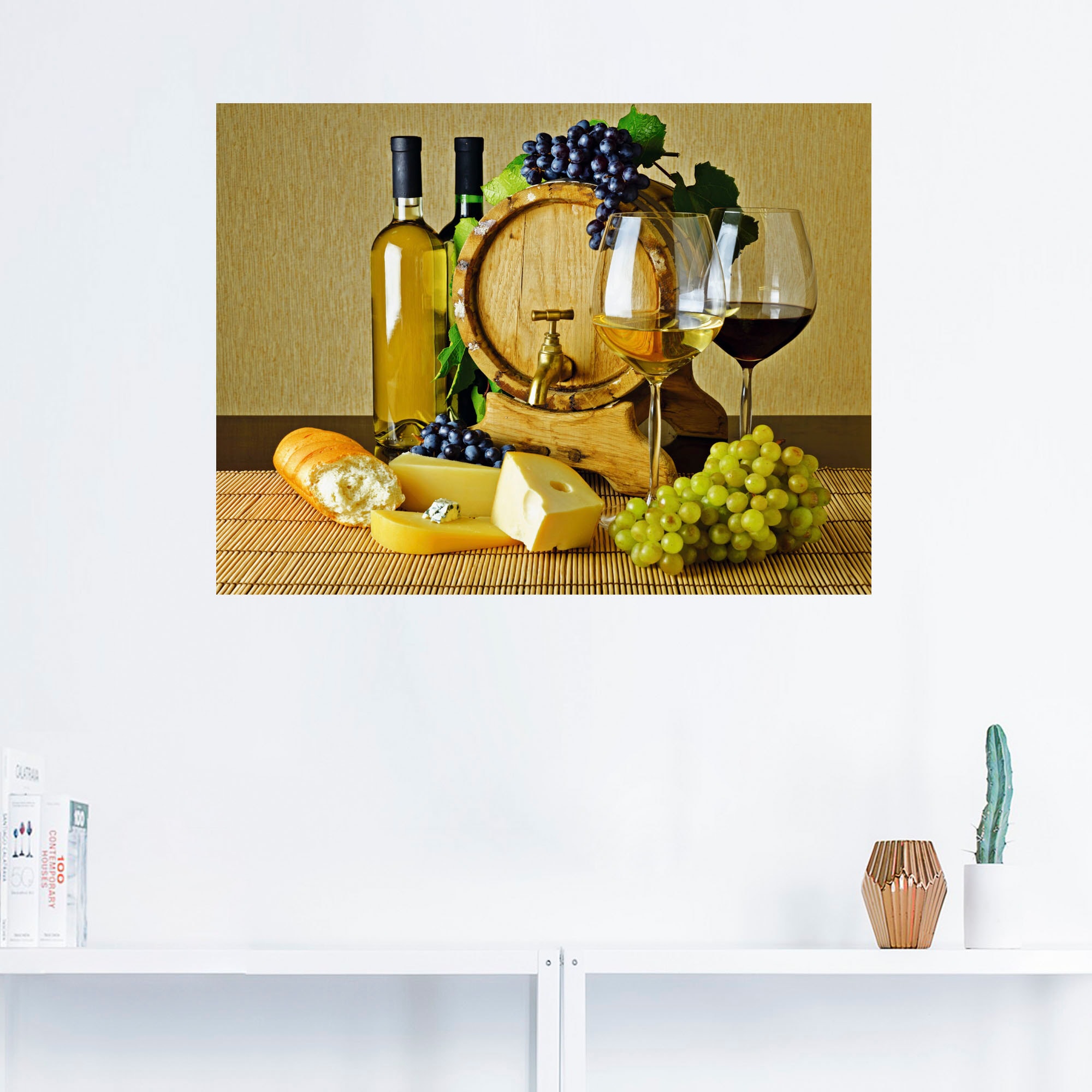 Artland Wandbild »Käse, Wein und Trauben«, Lebensmittel, (1 St.), als Alubild, Leinwandbild, Wandaufkleber oder Poster in versch. Grössen