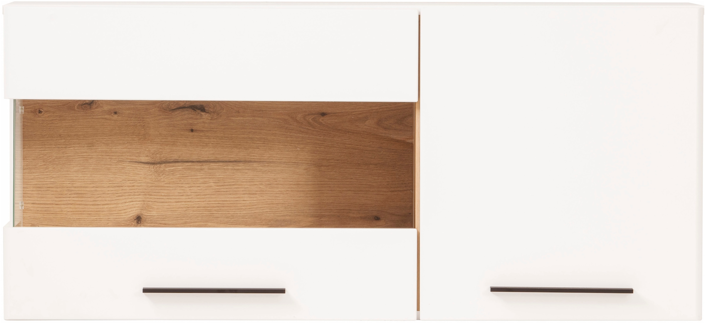 INOSIGN Hängevitrine »Salerno Hängeschrank, Glasvitrine, Weiss mit Eiche Evoke Dekor, modern.«, Metallgriffe, ausreichend Stauraum, vielseitig einsetzbar, 120cm breit