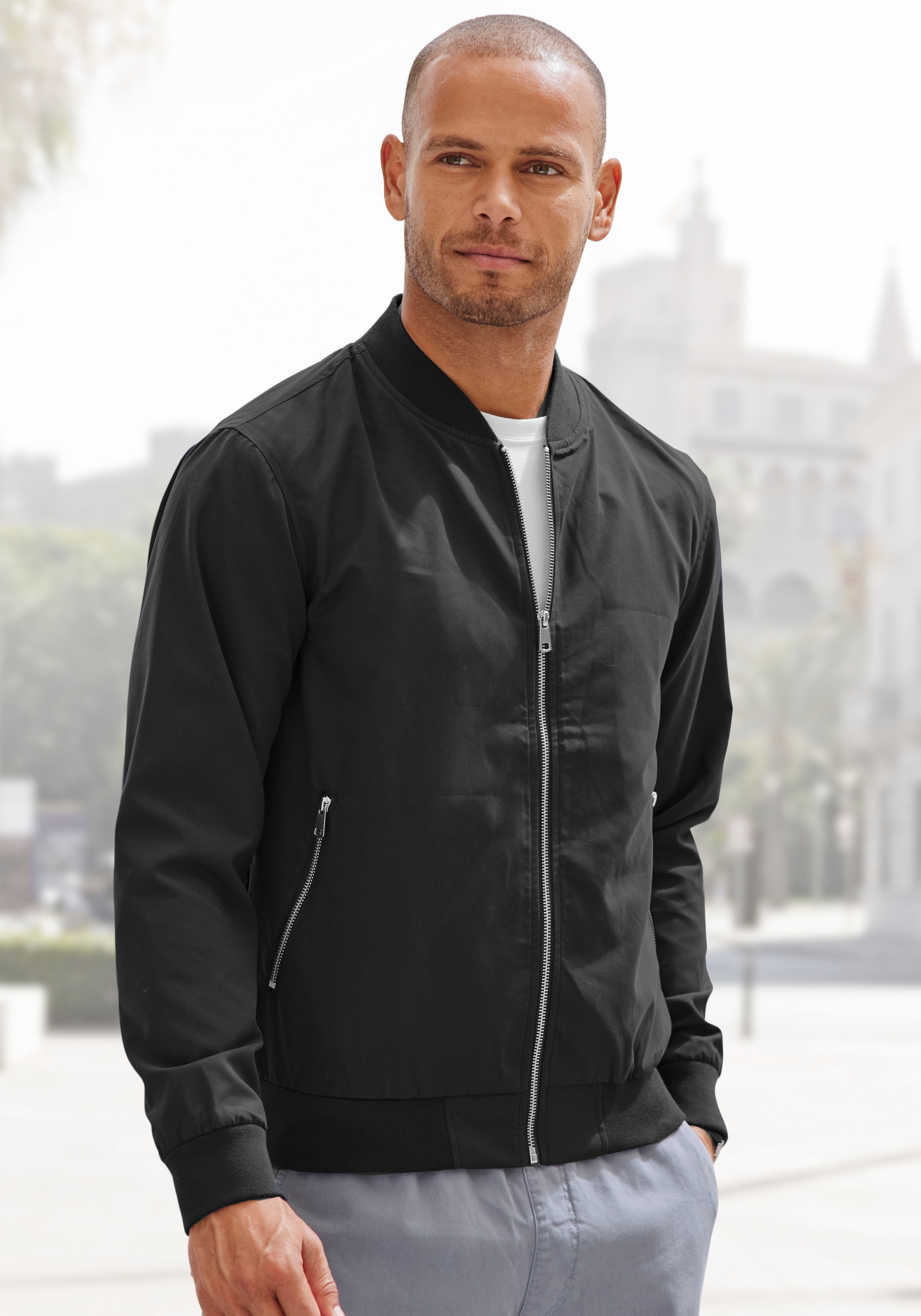 John Devin Bomberjacke »/ Blouson mit Rippkragen«, Pilotenjacke / Übergangsjacke mit Innentasche, regular fit