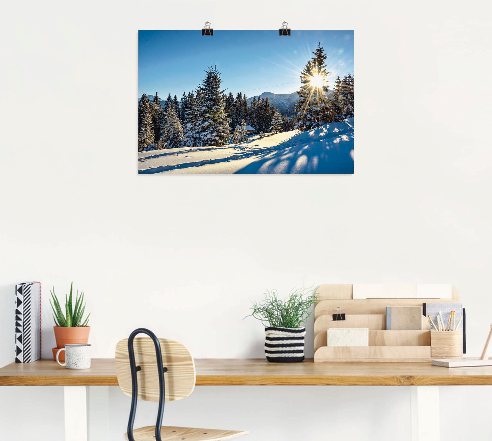 Artland Poster »Winterlandschaft mit Sonnenstern«, Berge, (1 St.), als Alubild, Leinwandbild, Wandaufkleber oder Poster in versch. Grössen