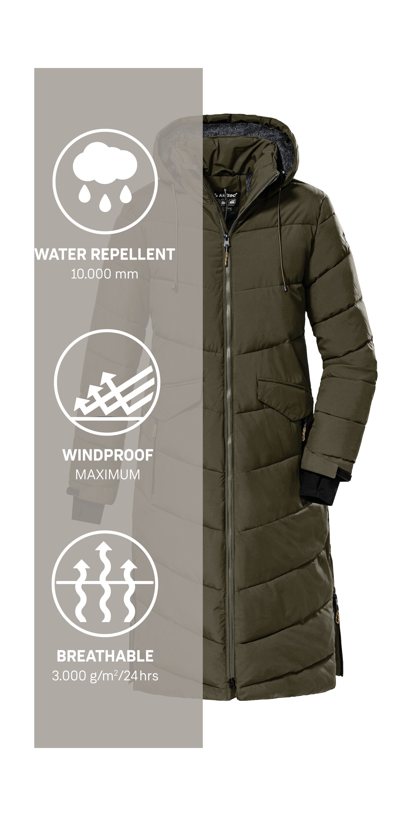 Killtec Steppmantel »KOW 62 WMN QLTD CT«, Wasser- und windabweisender Mantel mit Teddyfell und viel Stauraum
