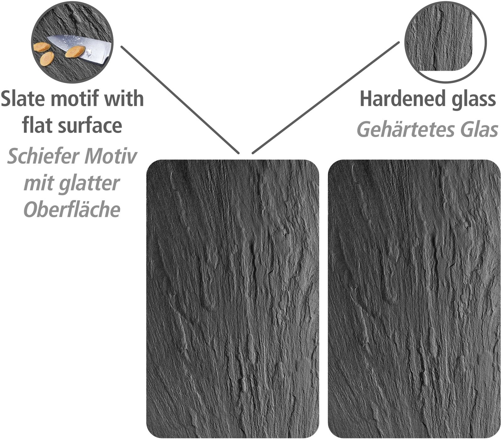 WENKO Herdblende-/Abdeckplatte »Universal Modell Schiefer«, (Set, 2 tlg.), Herdabdeckung für alle Herdarten, kratzfest, mit rutschfesten Füssen