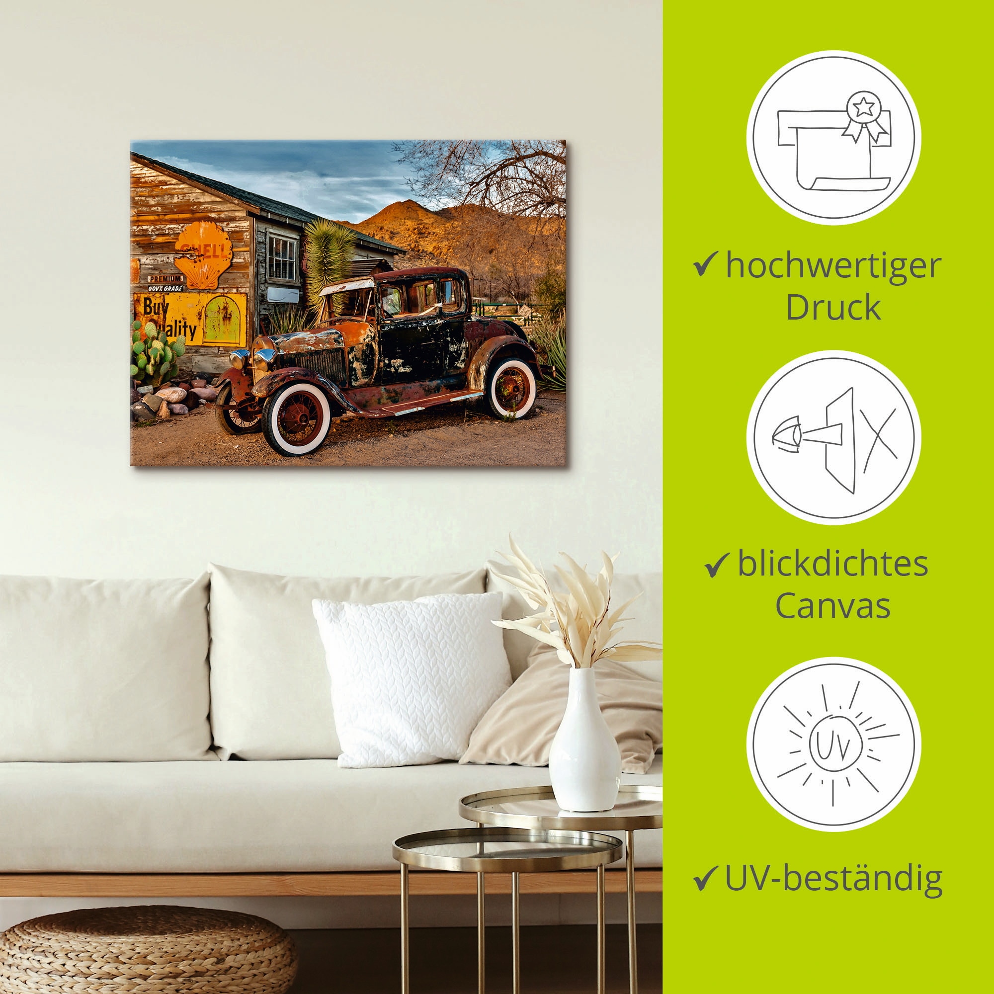 Artland Wandbild »Oldtimer Route 66 Hackberry«, Auto, (1 St.), als Leinwandbild, Wandaufkleber in verschied. Grössen