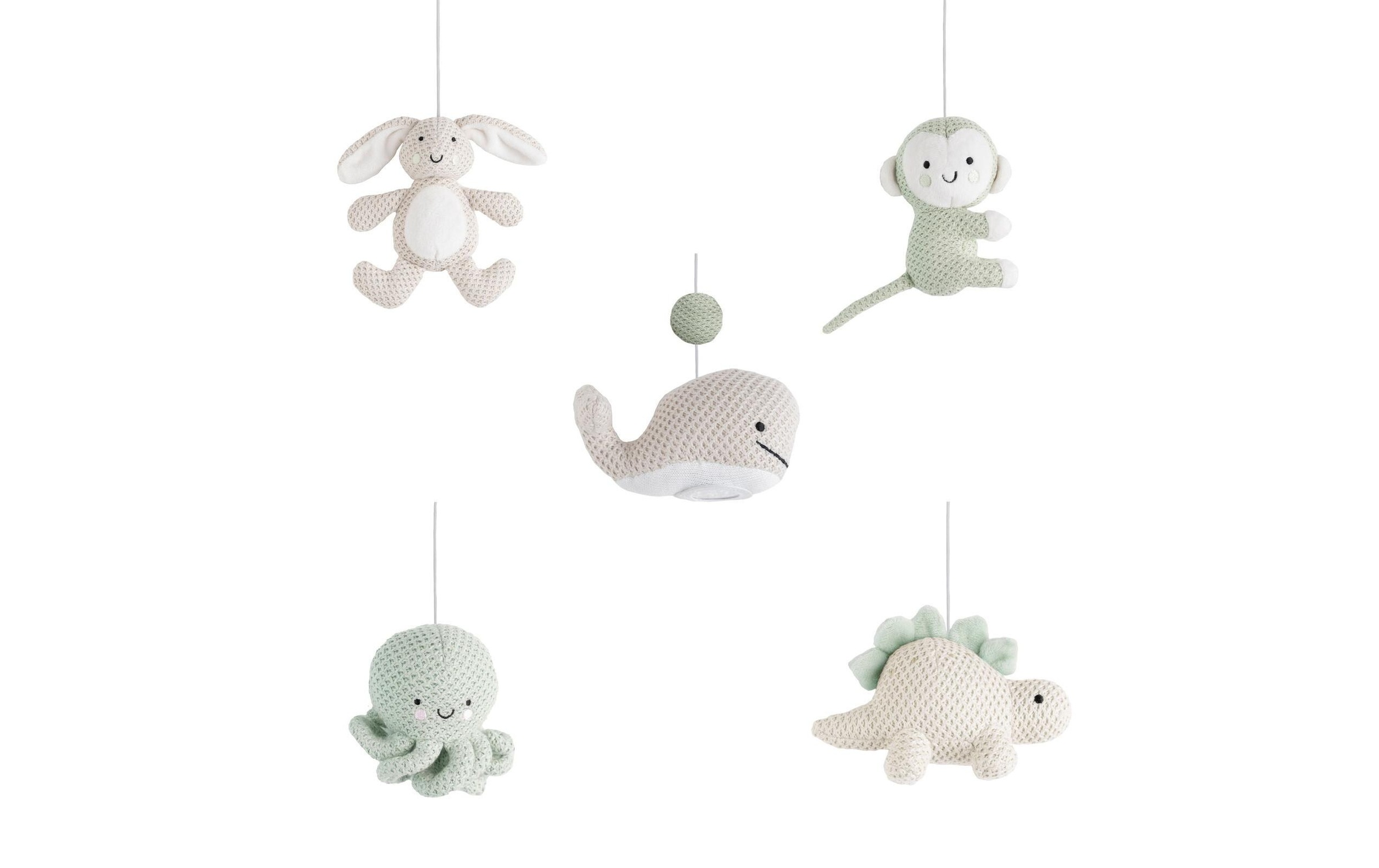 Mobile musical animals laurel green-warm linen