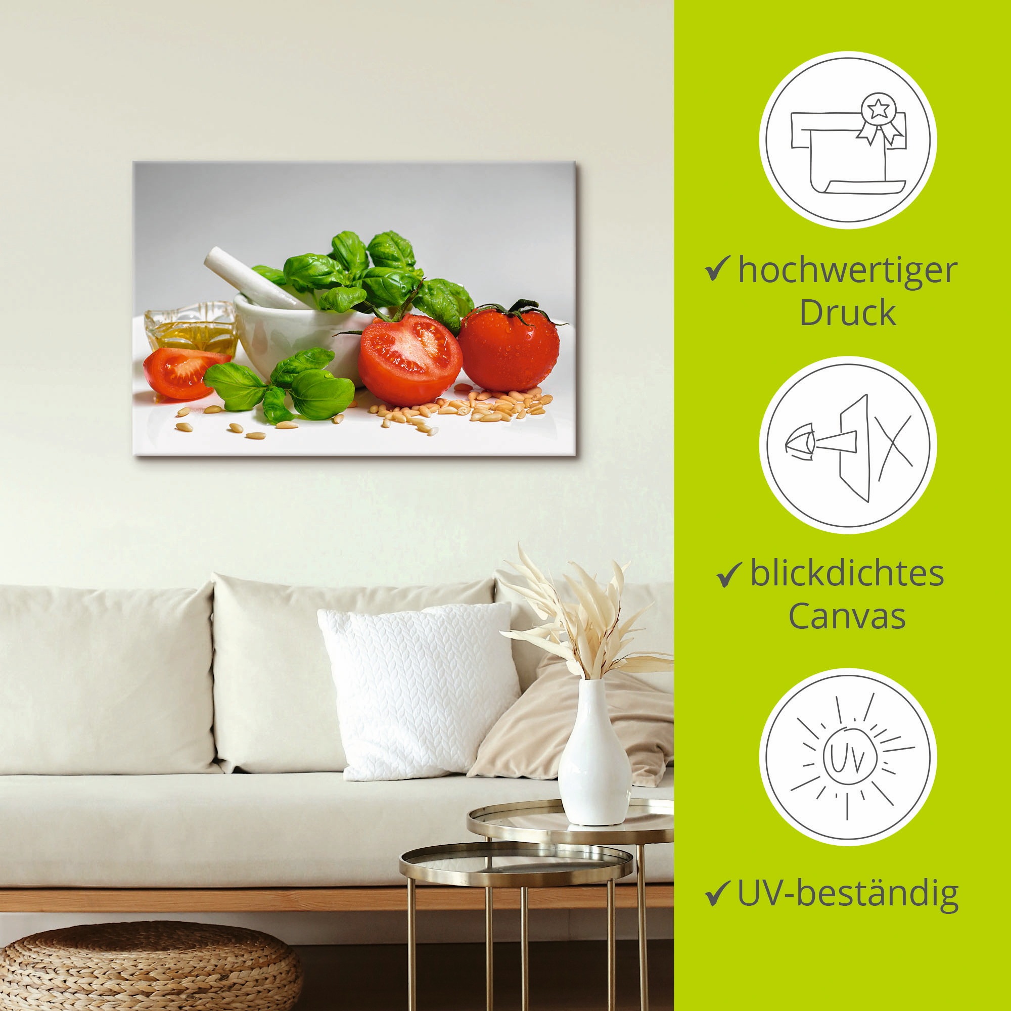Artland Wandbild »Bereit für Pesto«, Lebensmittel, (1 St.), als Leinwandbild, Poster, Wandaufkleber in verschied. Grössen