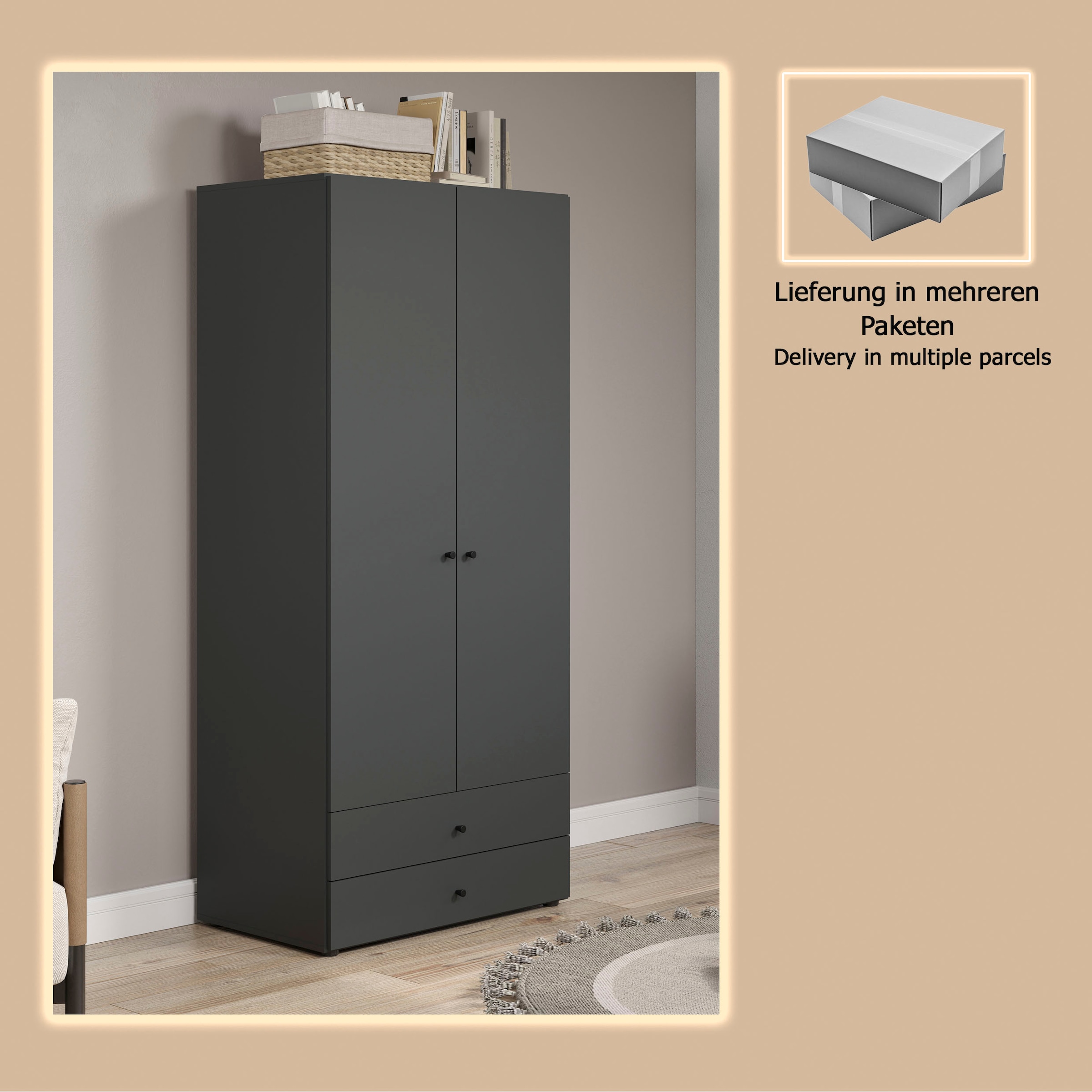 INOSIGN Kleiderschrank »Jersey Schlafzimmerschrank Garderobe Bestseller Schrank«, (1 St., Drehtürenschrank mit modernen Griffen Otto´s Choice), Drehtürenschrank mit 2 Schubladen - (B/T/H) 85/52/188 cm