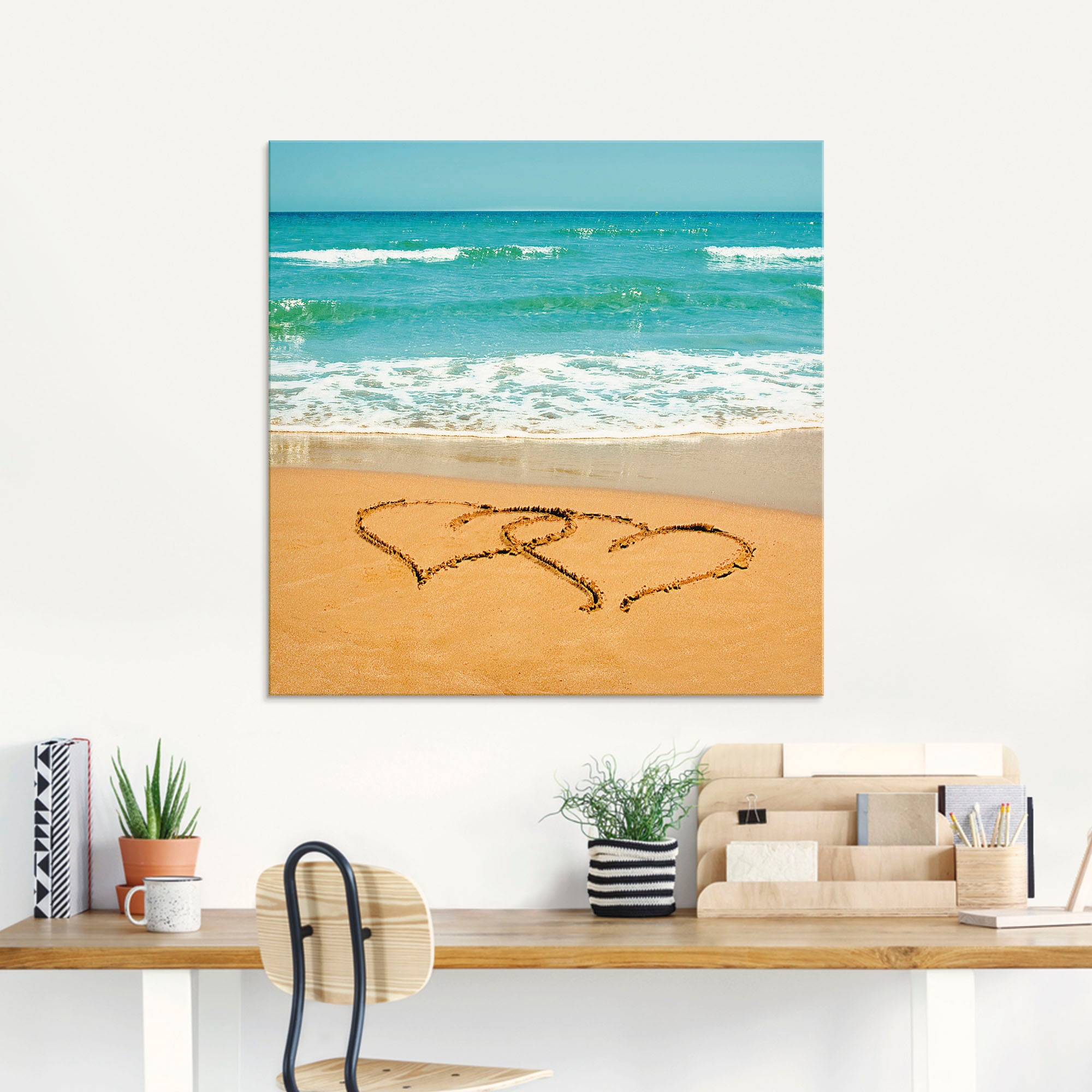 Artland Glasbild »Herzen im Sand«, Strand, (1 St.), in verschiedenen Grössen