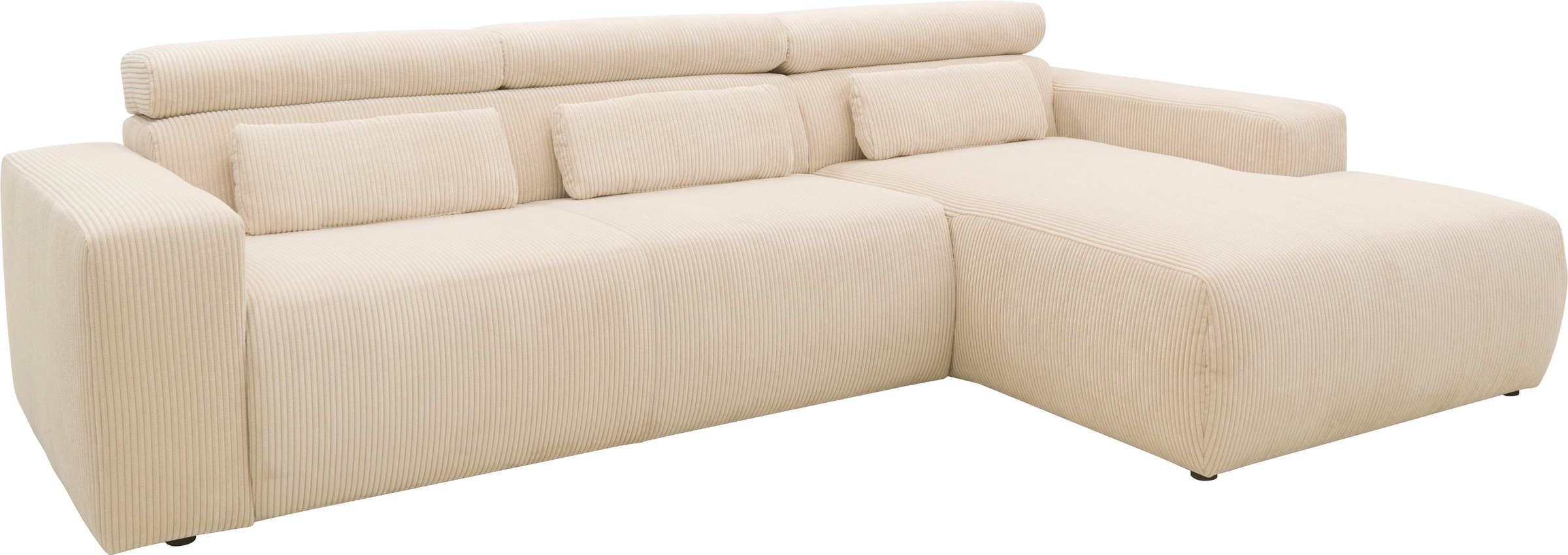 DOMO collection Ecksofa »Brandon B/T: 289/177 cm, belastbar bis 140kg/ Sitz, L-Form«, mit Sitztiefenverstellung, Cord, creme