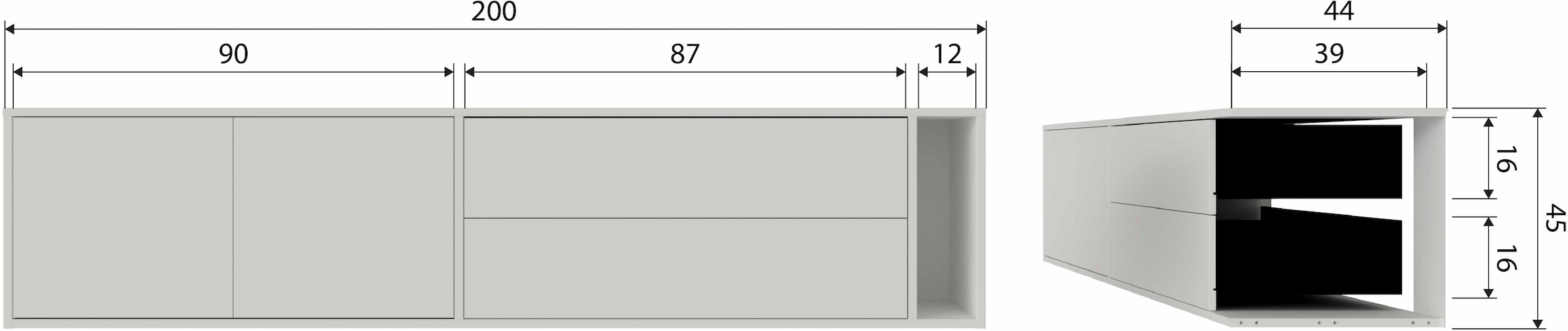 WOOOD Lowboard »Settle TV-Kommode«, mit zwei Schubladen, H 45 cm x B 200 cm