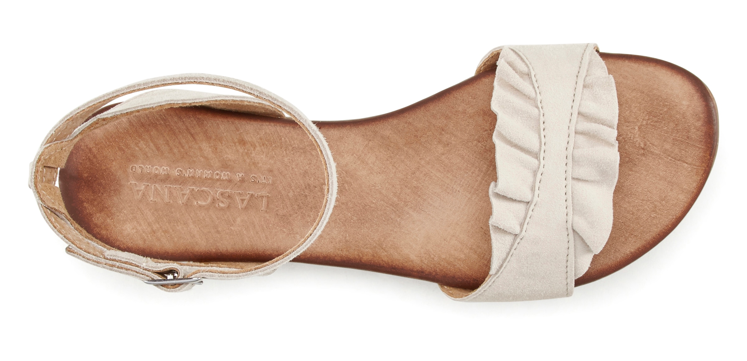 LASCANA Sandale »Sommerschuh«, Sandalette, Sommerschuh aus hochwertigem Leder mit kleinen Rüschen