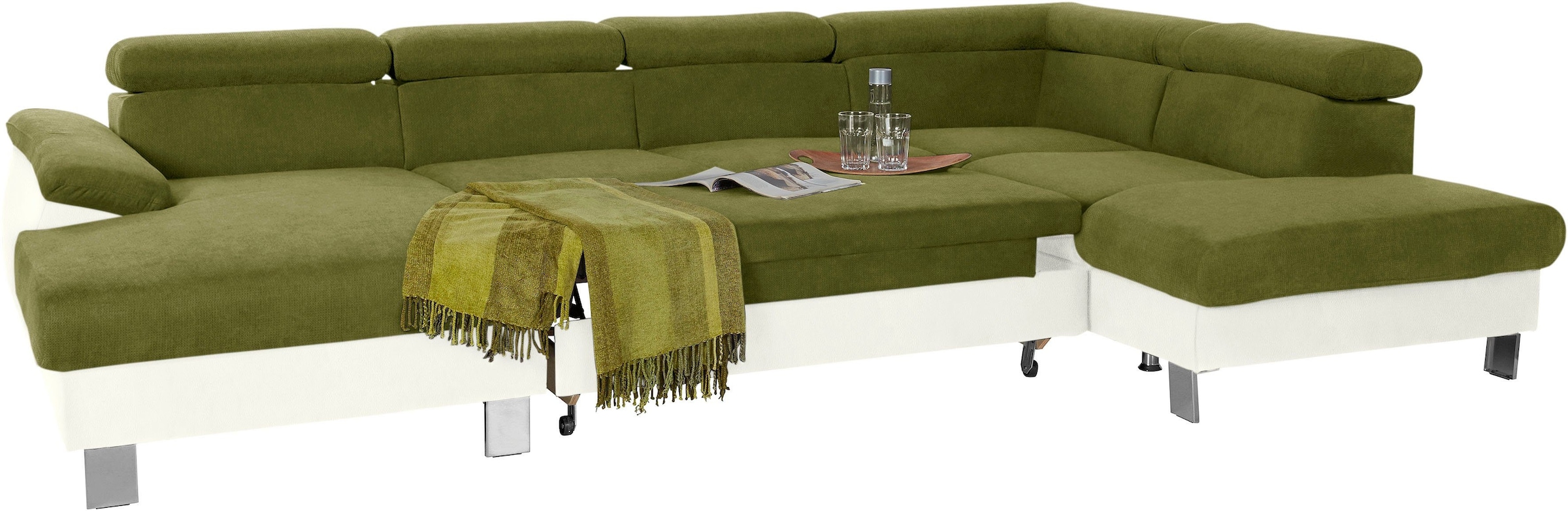 COTTA Polstergarnitur »Komaris U-Form«, (Set), Set bestehend aus: Wohnlandschaft mit Kopfteilverstellung & Hocker