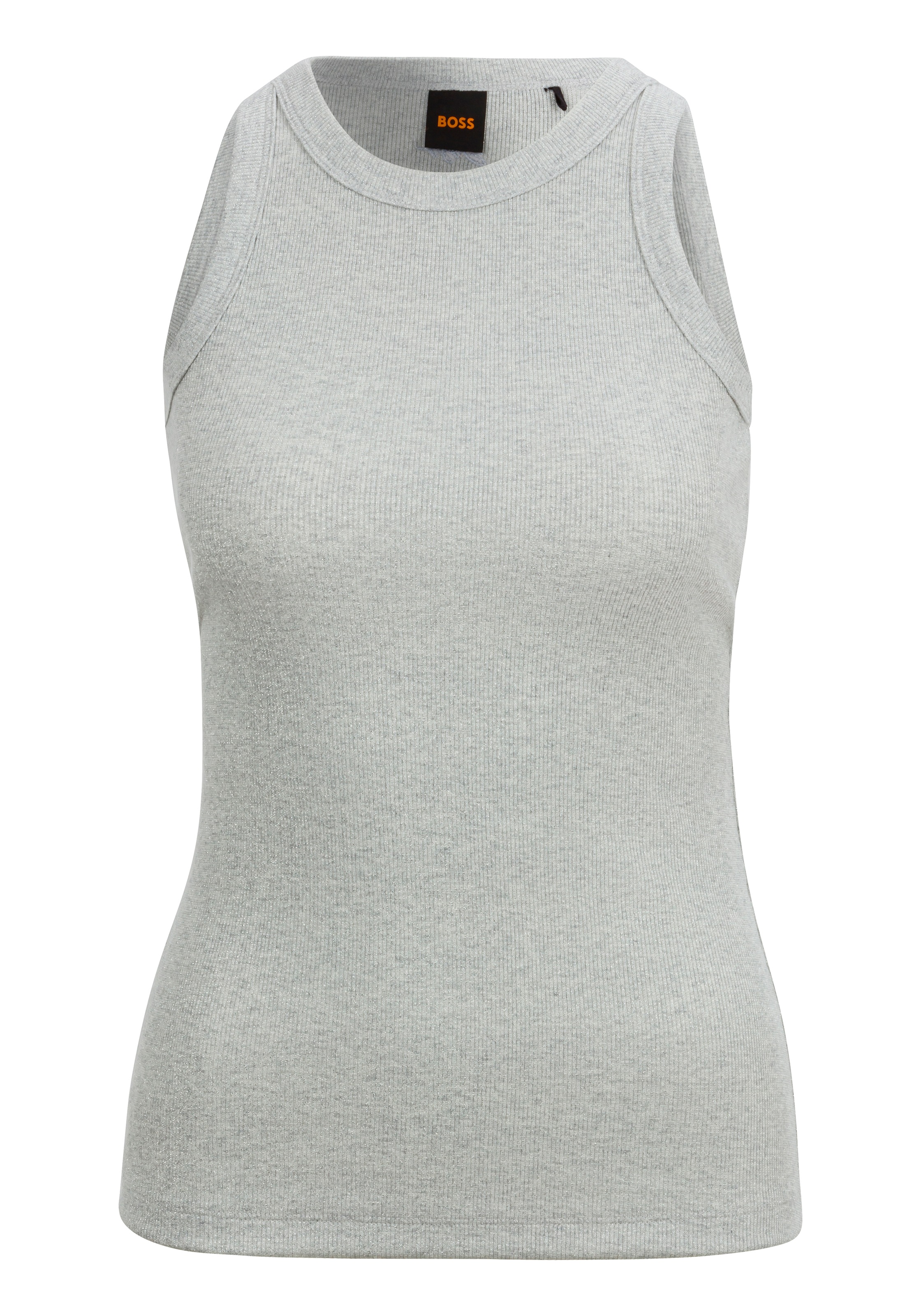 BOSS ORANGE T-Shirt »Elieve_MA Premium Damenmode« in Rippoptik mit Glitzerdetails, BOSS Logostickerei