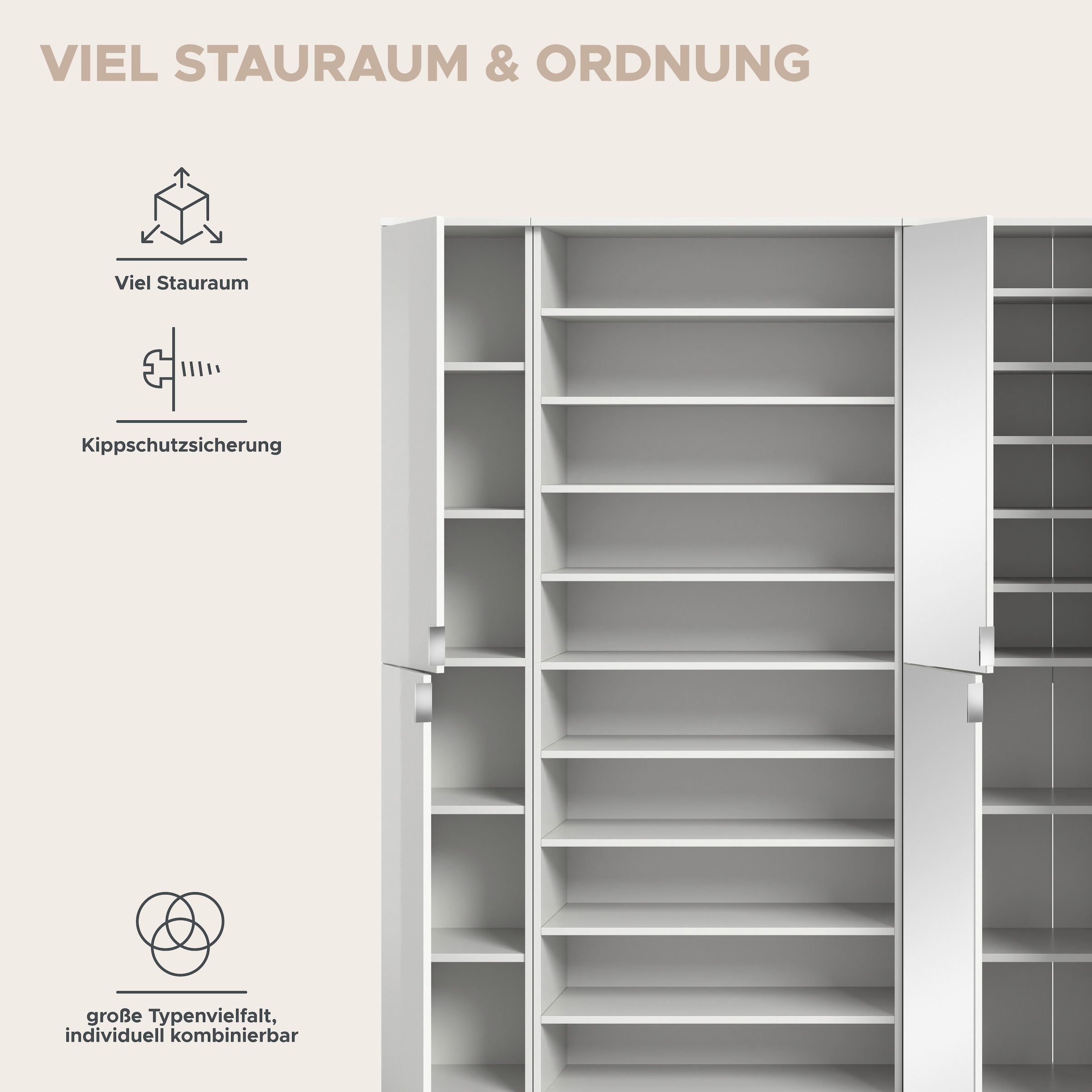 INOSIGN Garderoben-Set »Trondheim, Garderobenset 5-tlg. Breite 262 cm,«, (5 St.), hochglanz, best. aus: Spiegelschrank, 2x Schuhregal, 2x Schrank, Flur