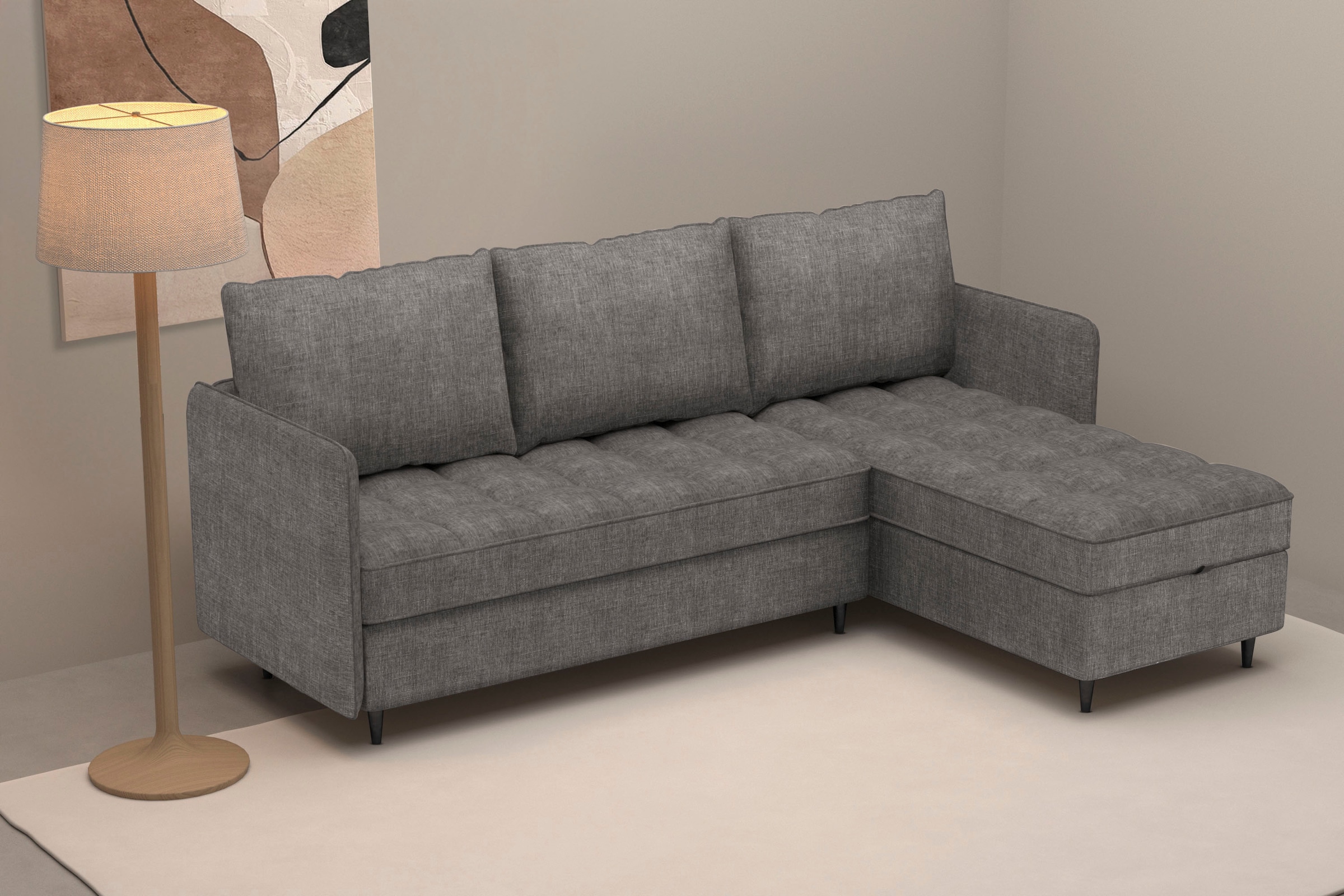 Dorel Home Ecksofa »LINDHUS, L-Form, verschiedene Stellvarianten, Loungesofa, Schlaf-Liege«, Modulsofa, Recamiere, grosser Bettkasten, Cord, Chenille