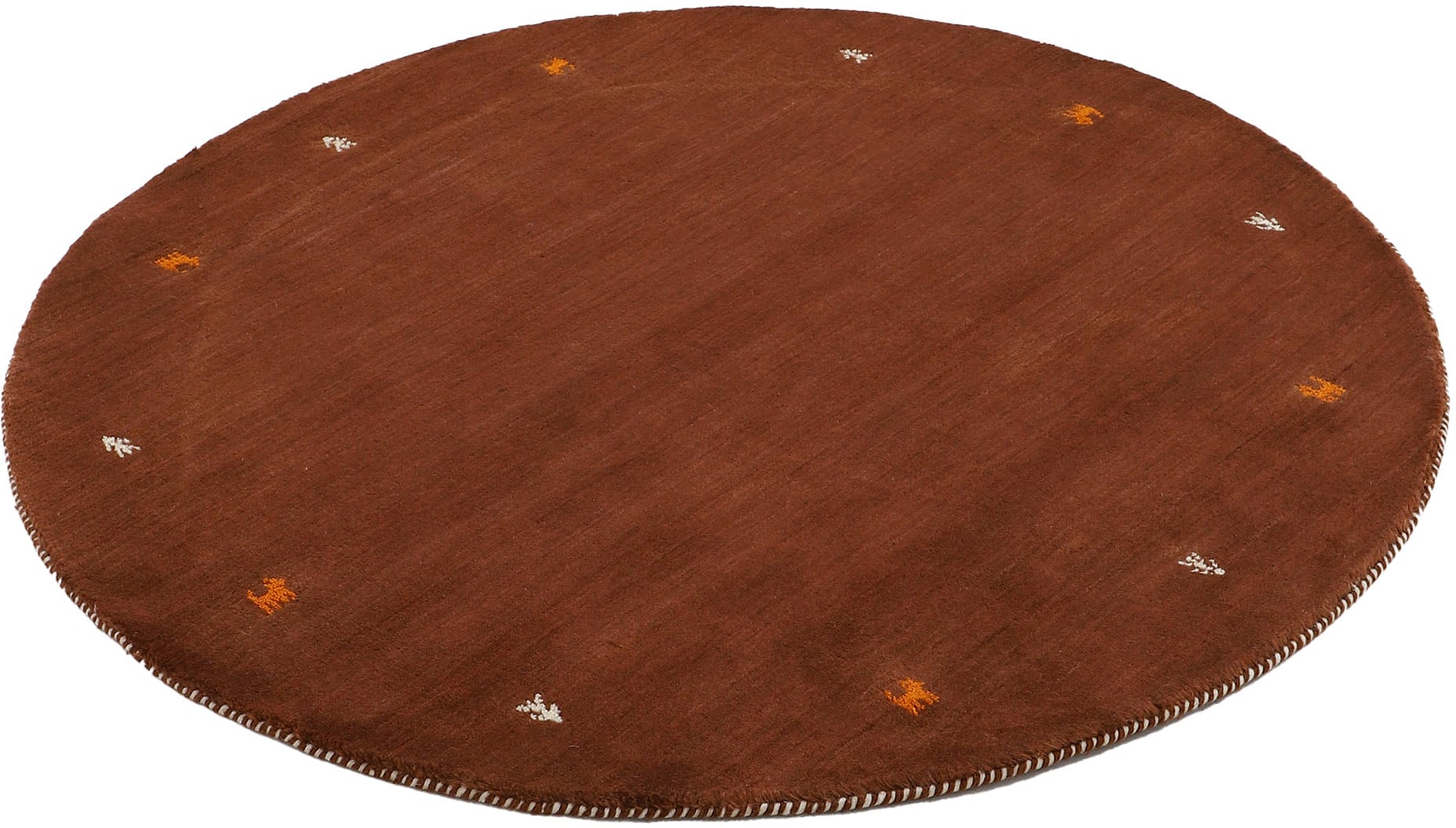 carpetfine Wollteppich »Gabbeh Uni«, rund, 15 mm Höhe, reine Wolle handgewebt, Gabbeh Tiermotiv warmes Raumklima viele Grössen