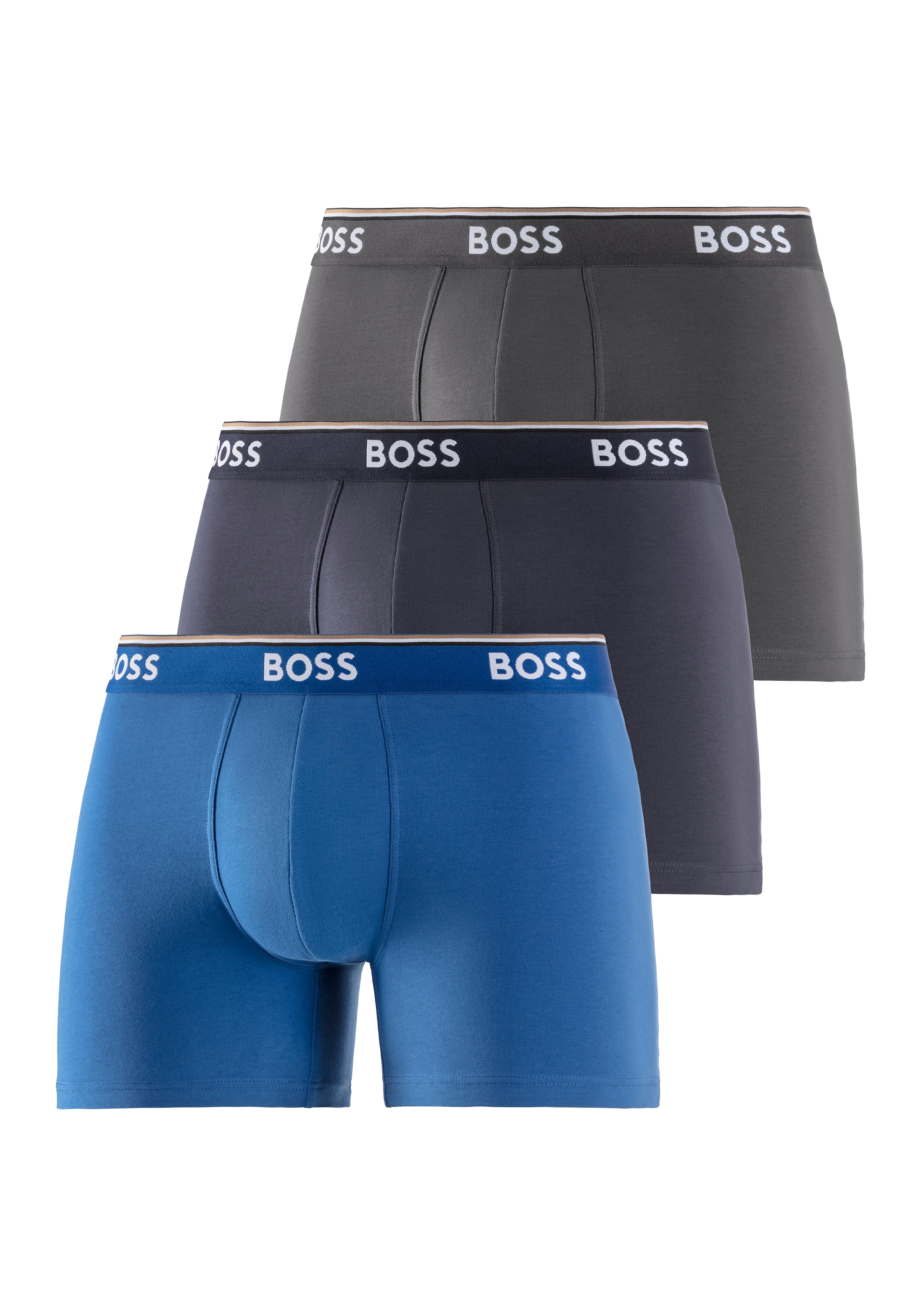 BOSS Langer Boxer »Boxer Brief 3P«, (Packung, 3er-Pack), mit farblich passendem Webbund