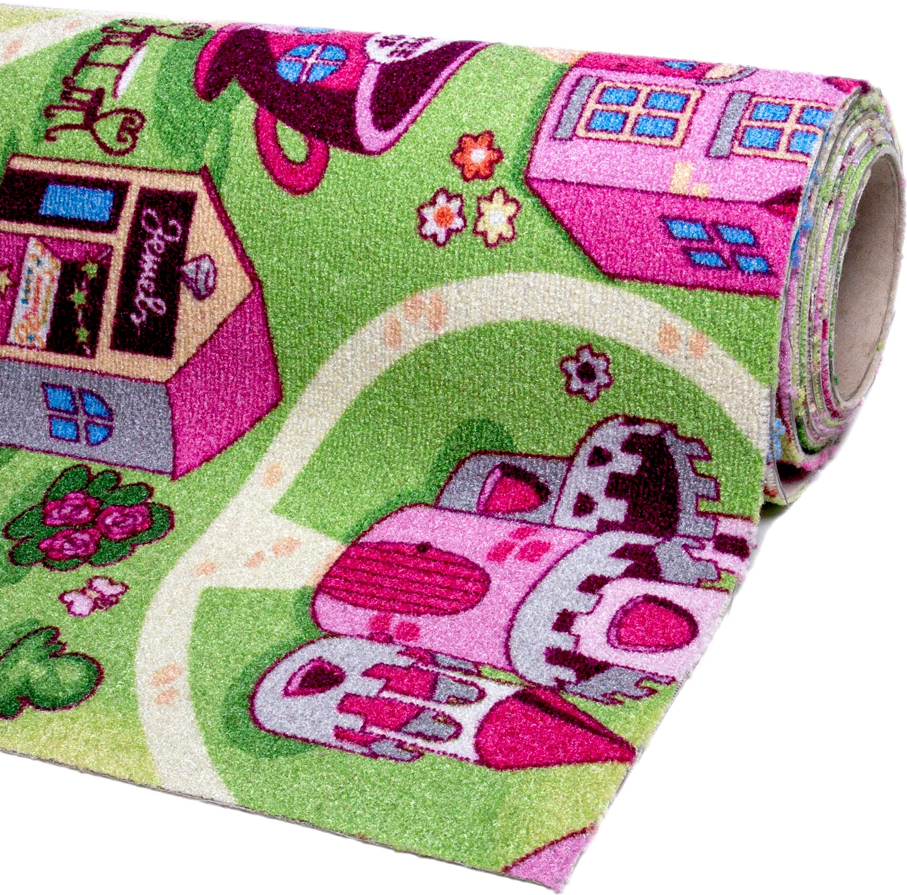 Andiamo Teppichboden »Sweet Towny, Schlinge, Made in Belgium«, rechteckig, 6,5 mm Höhe, bedruckt, Spielteppich, Breite 400 cm, Motiv Strasse, Kinderzimmer
