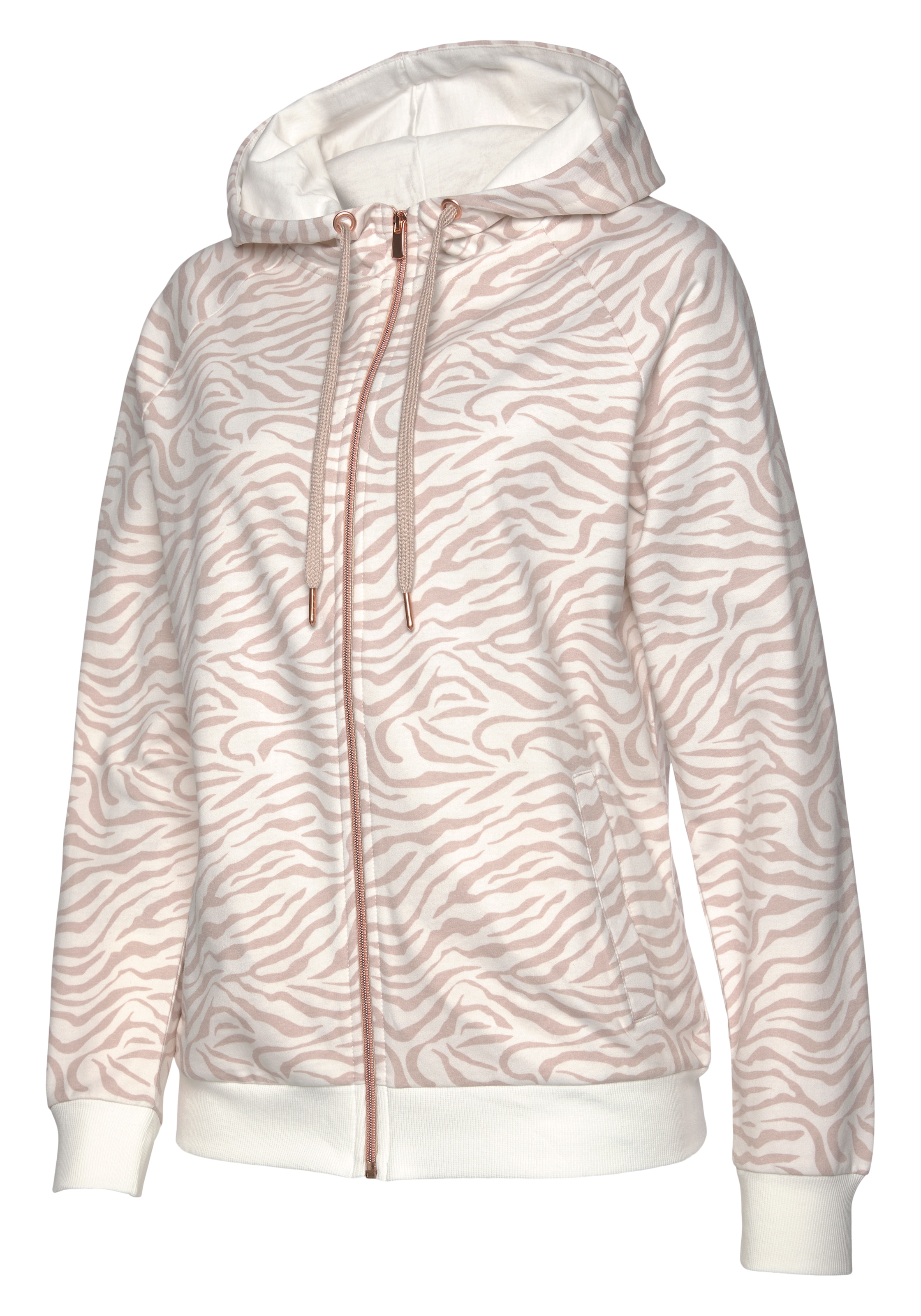LASCANA Kapuzensweatjacke »/ Sweatshirtjacke mit Details in  Roségoldfarben«, und seitlichen Taschen, Loungeanzug online bestellen bei  Jelmoli-Versand Schweiz