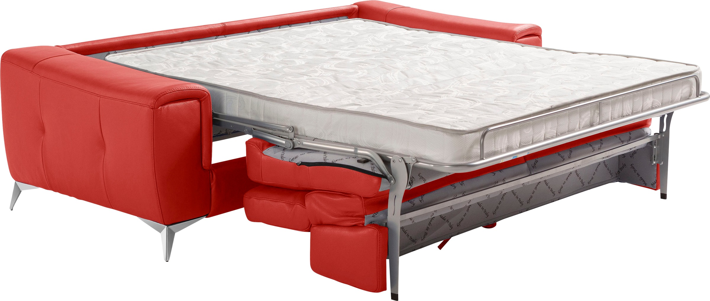 Egoitaliano Schlafsofa »Francine Designsofa, Loungesofa mit Dauerschlaffunktion, Breite 233 cm«, mit Bettfunktion, Leder BULL, kirschrot, Fussfarbe chrom