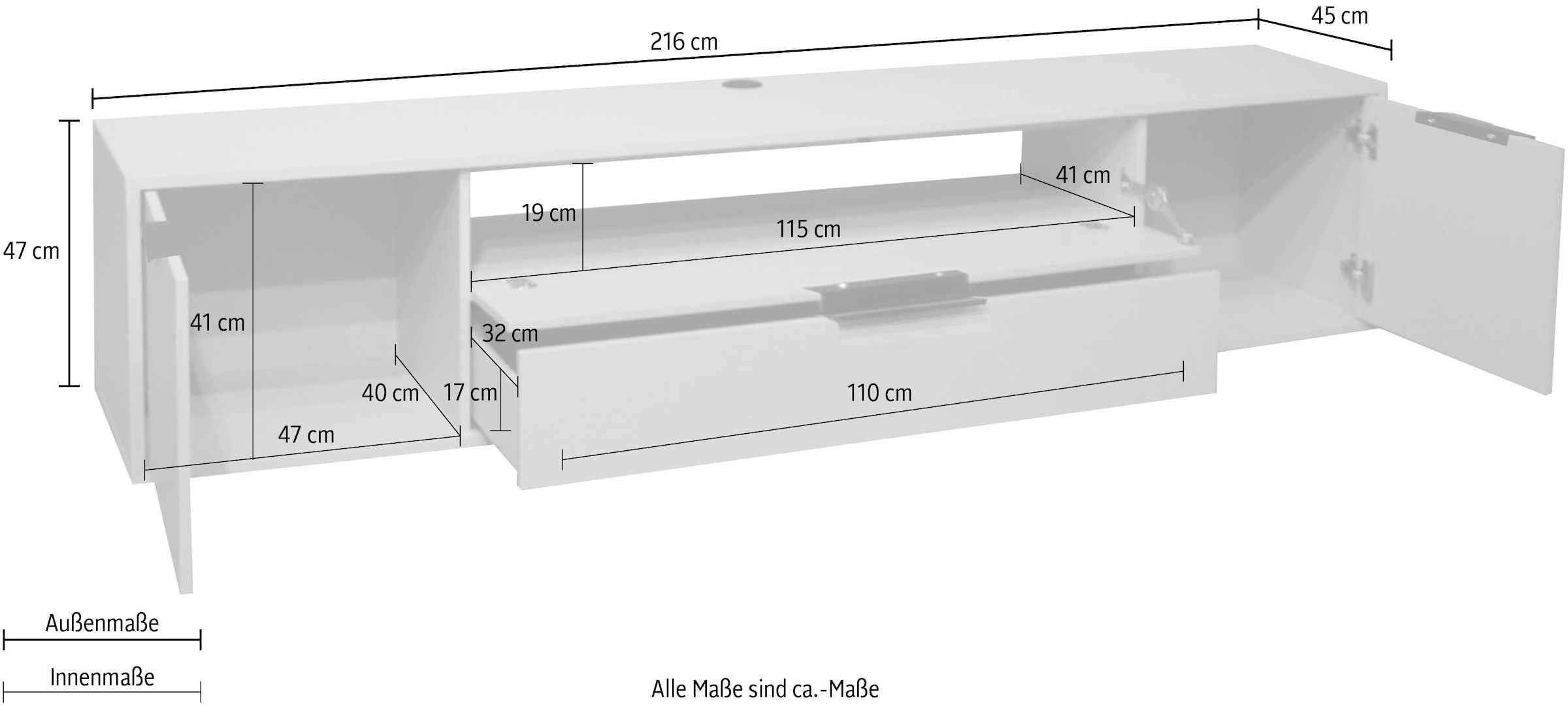 Mäusbacher Lowboard »Bonnie«, Breite | Jelmoli-Versand bestellen cm 216 online