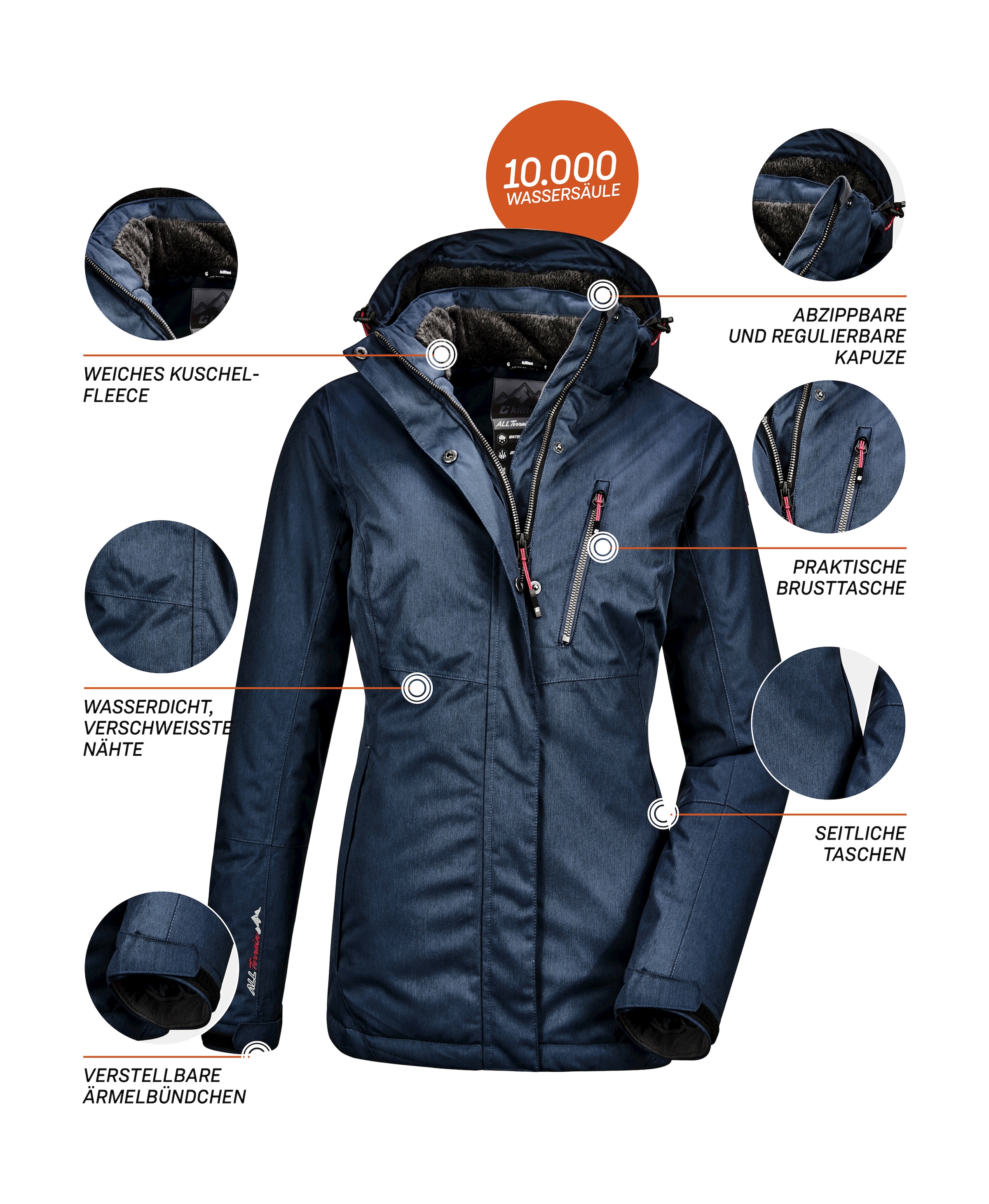 Killtec Outdoorjacke »Nira«, Wasser- und winddichte Jacke, atmungsaktiv, abnehmbare Kapuze
