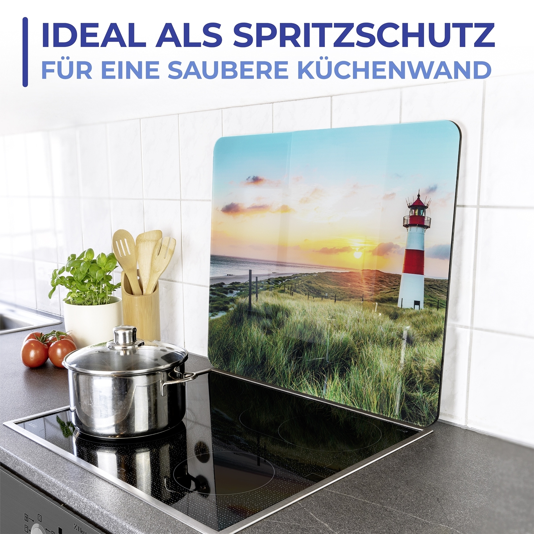Maximex Schneide- und Abdeckplatte »Modell Leuchtturm«, Spritzschutz, Herdblende, Schneidbrett, für Glaskeramik-Kochfelder