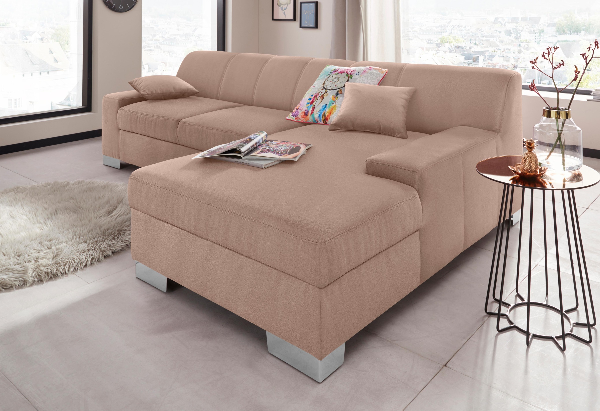 DOMO collection Ecksofa »Bero, elegant und zeitlos, flache Armlehnen, L-Form«, fester Sitzkomfort, wahlweise mit Bettfunktion