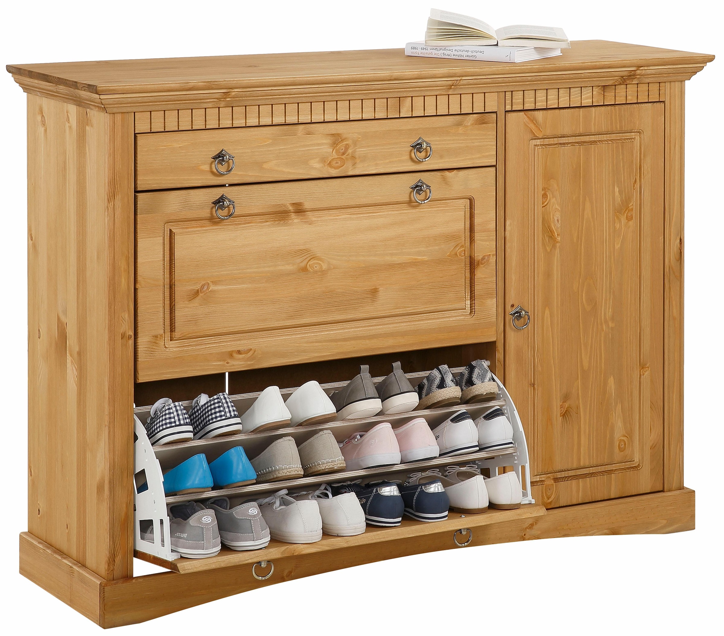 Home affaire Schuhkommode »Rustic«, (Bis max. Schuhgrösse 42), aus massiver Kiefer, Breite 130 cm, für ca. 2 x 12 Paar Schuhe