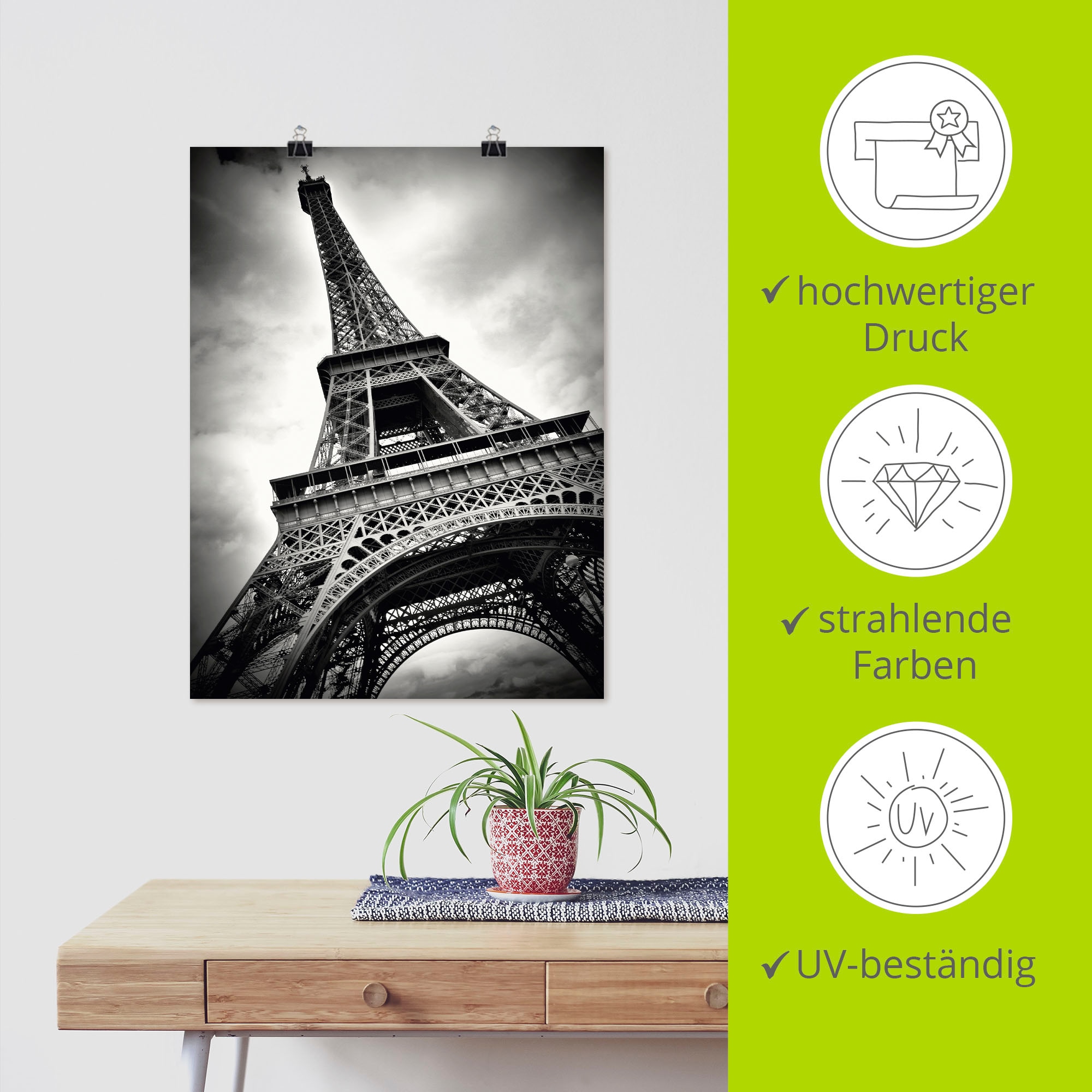 Artland Wandbild »Eiffelturm Paris«, Gebäude, (1 St.), als Leinwandbild, Poster in verschied. Grössen