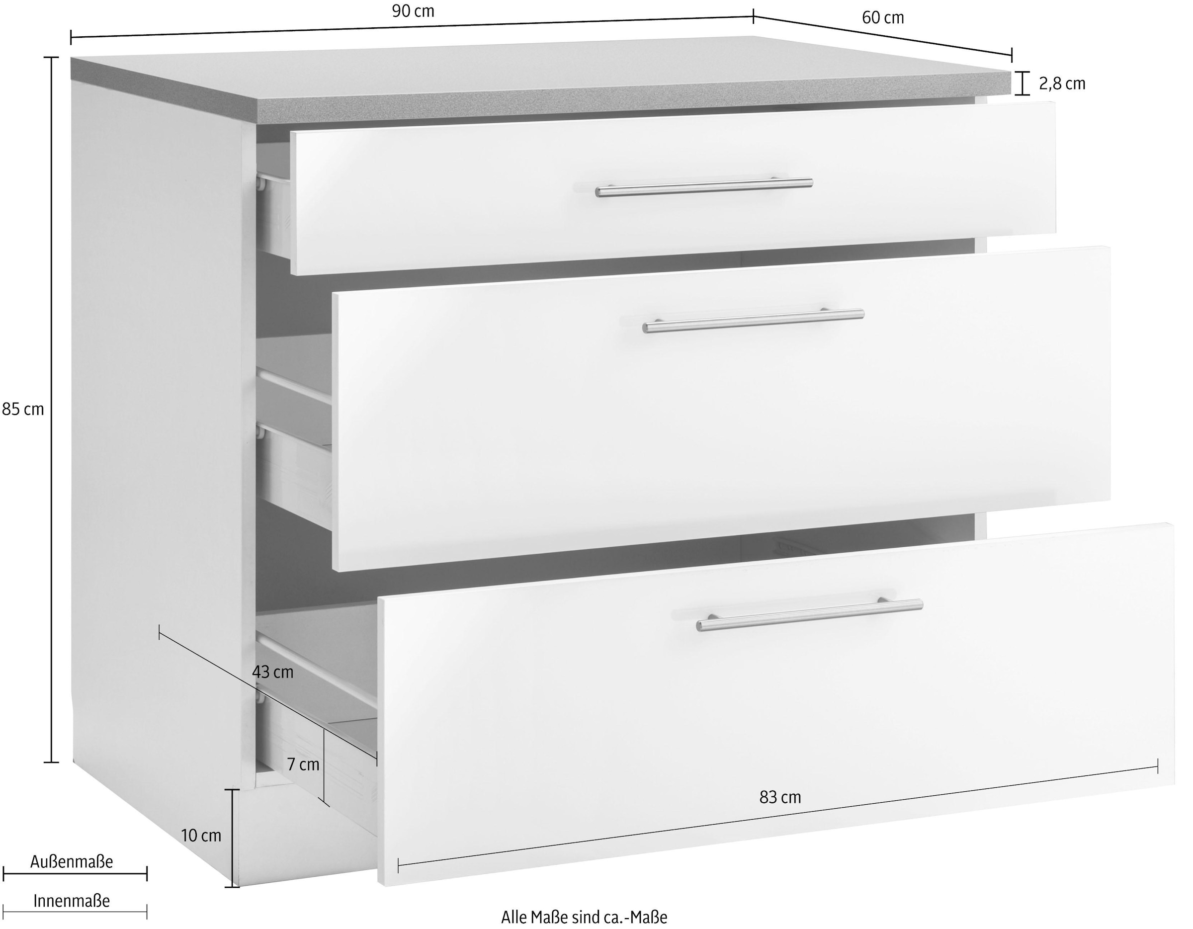 wiho Küchen Unterschrank »Cali«, 90 cm breit, mit 2 grossen Auszügen online  shoppen | Jelmoli-Versand