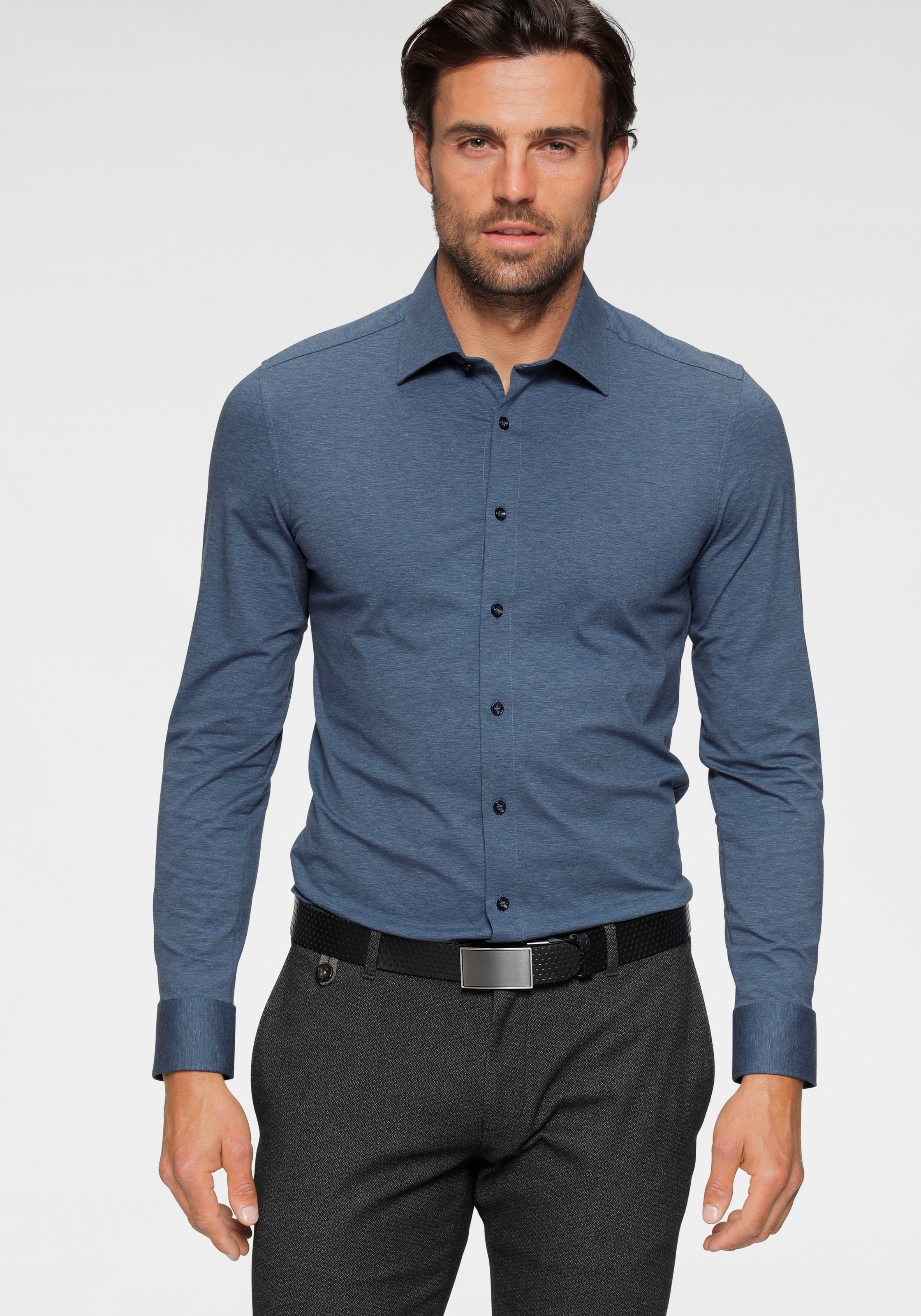 OLYMP Businesshemd "Level Five body fit Jerseyshirt" in Jersey Qualität