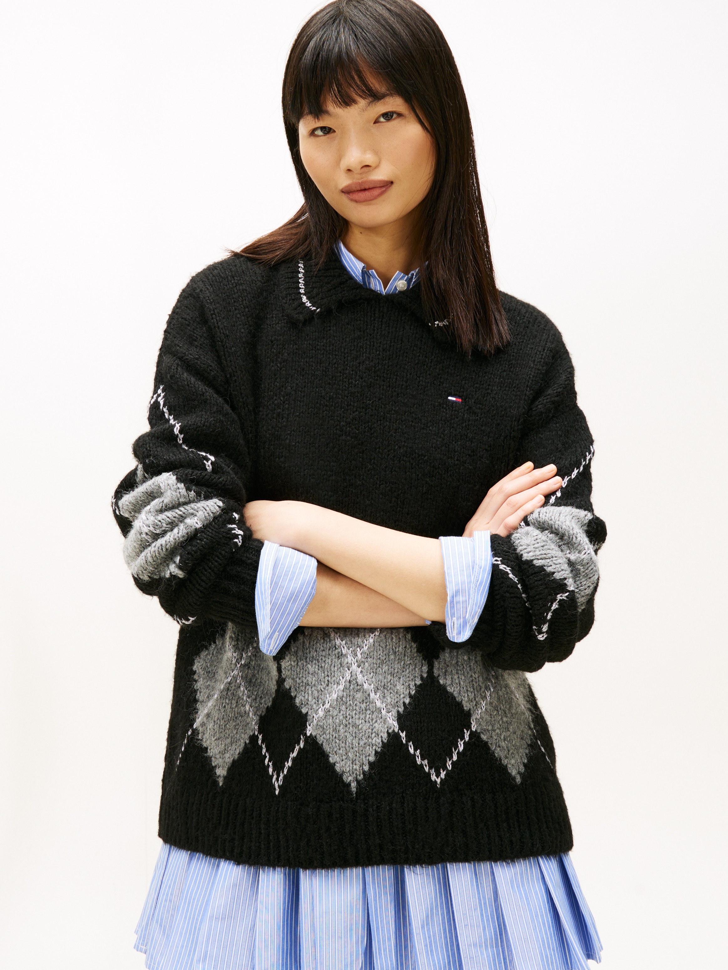 Tommy Jeans Strickpullover "TJW OVS ARGYLE POLO SWEATER"