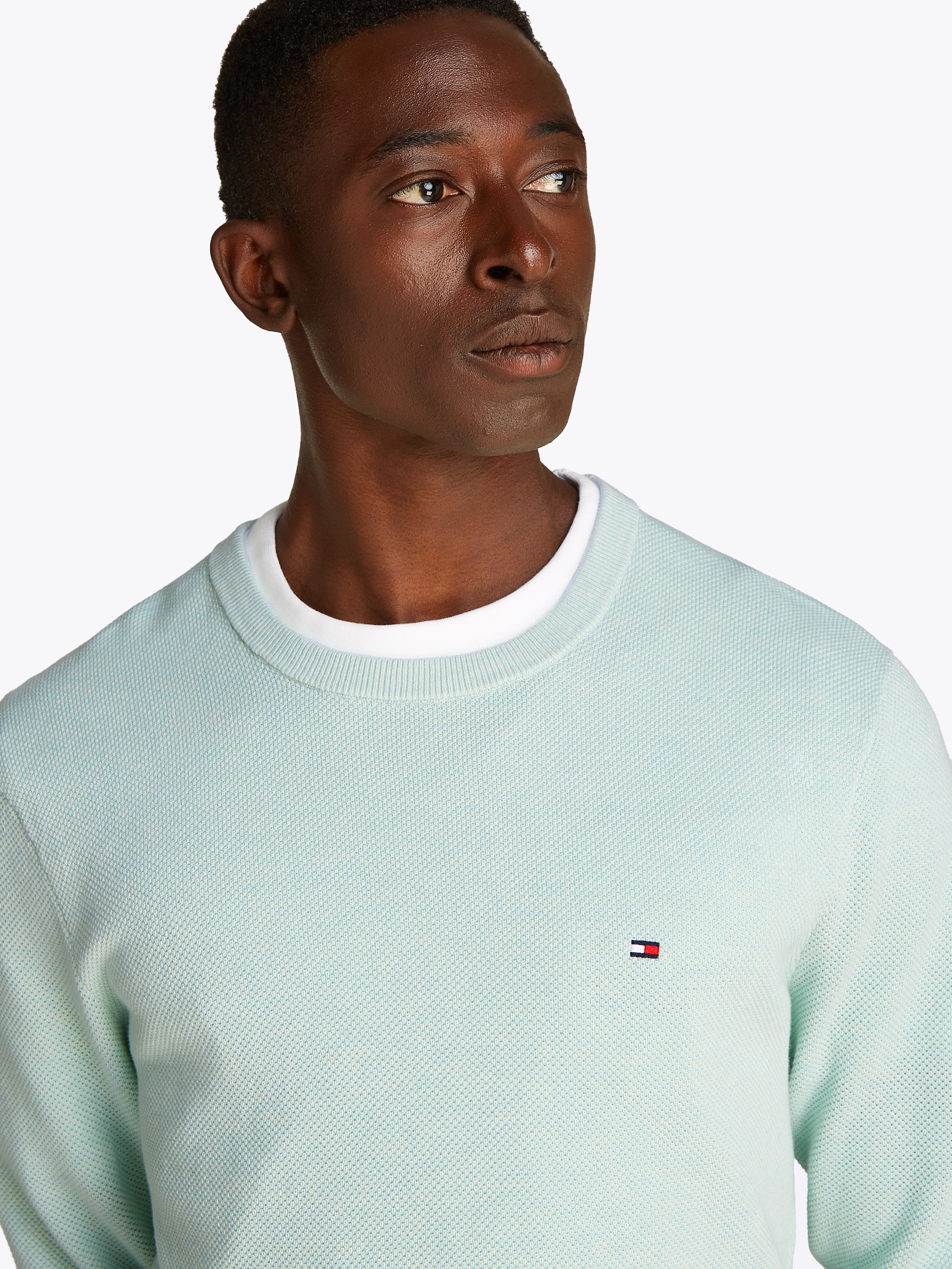 Tommy Hilfiger Rundhalspullover »ESSENTIAL STRUCTURE CREW NECK mit Struktur und Label«, unifarben, casual, regular fit, Baumwolle, Rundhals