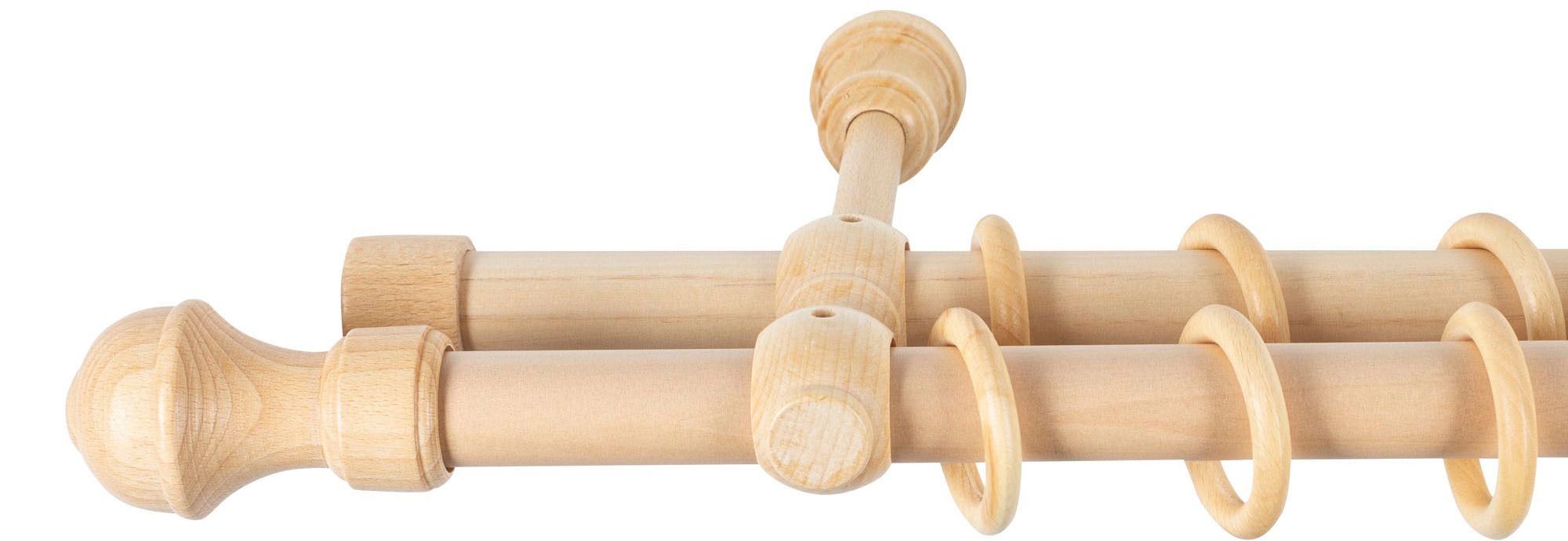 SN DECO GROUP Gardinenstange "Ares" 2 läufig-läufig Fixmass 28 mm, Holz, verschiedene Längen und Farben, Komplettset