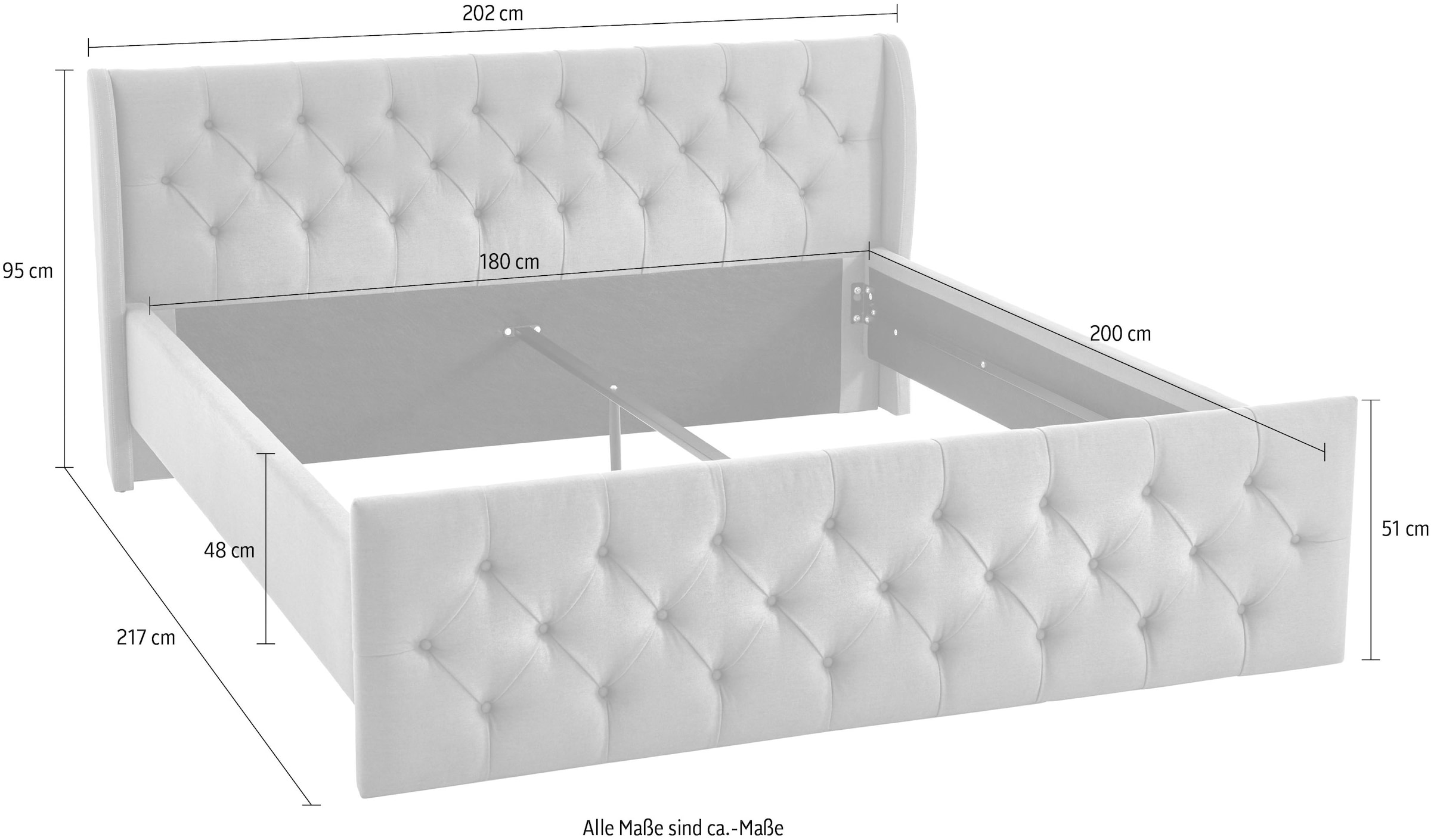 ATLANTIC home collection Polsterbett »TAMINA mit Chesterfieldoptik Kopf- und Fussteil«, erhältlich in den Breiten 160cm & 180cm