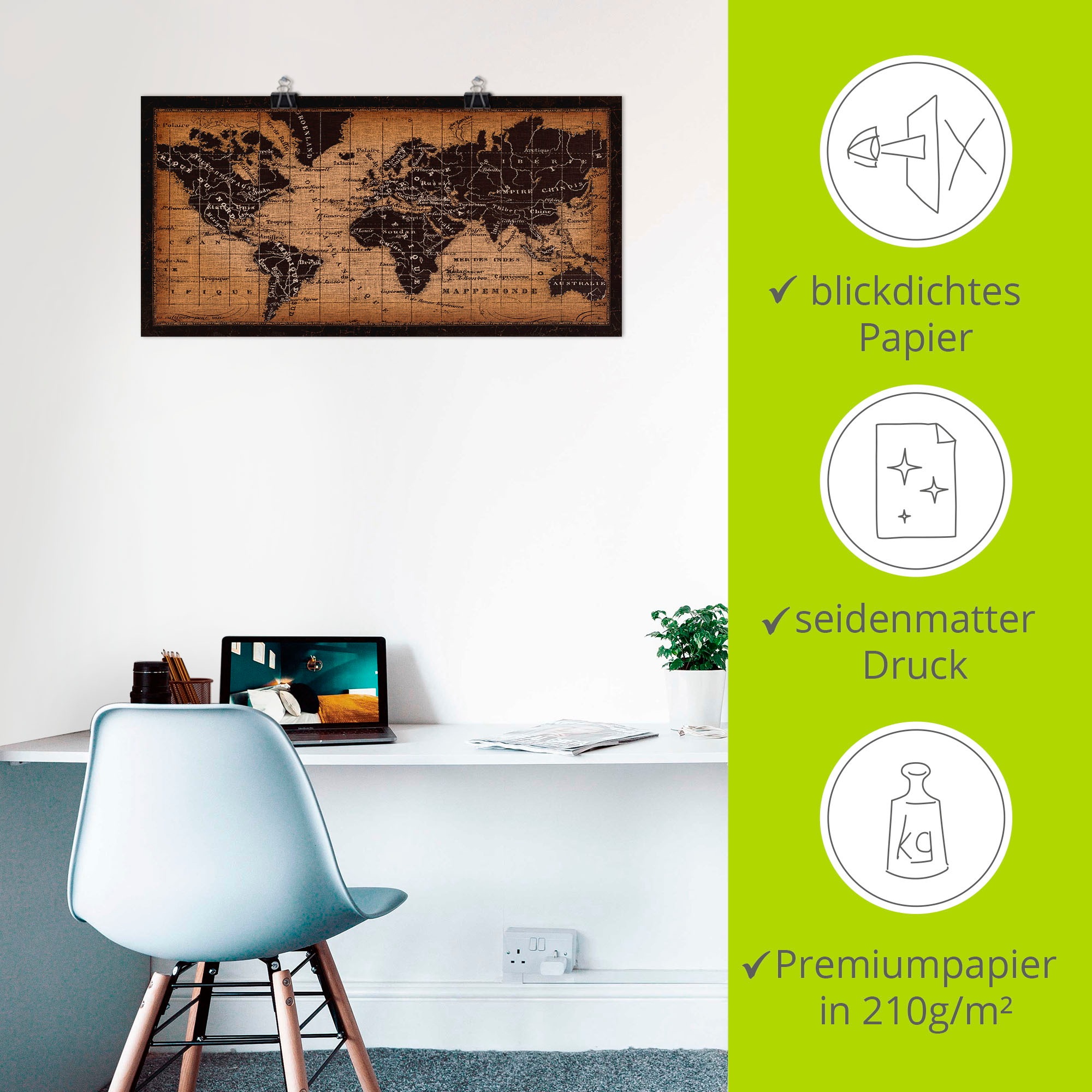 Artland Wandbild »Alte Weltkarte«, Landkarten, (1 St.), als Leinwandbild, Poster, Wandaufkleber in verschied. Grössen