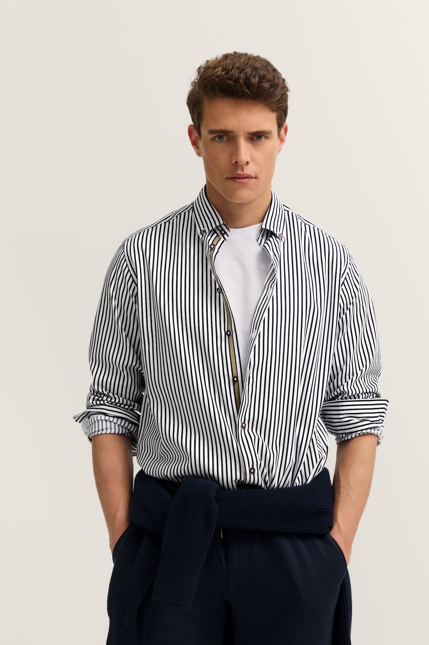 bugatti Langarmhemd "Easy Care" gestreift mit Button-Down und aus Baumwolle