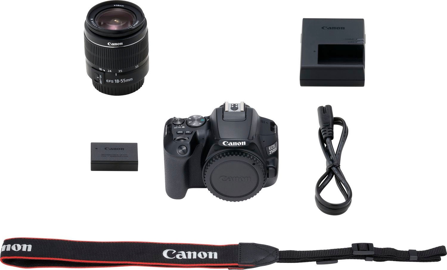 Canon Spiegelreflexkamera »250D + EF-S 18-55mm f/3.5-5.6 III + SB130 Kit«, EF-S 18-55mm f/3.5-5.6 III, 24,1 MP, Bluetooth-WLAN