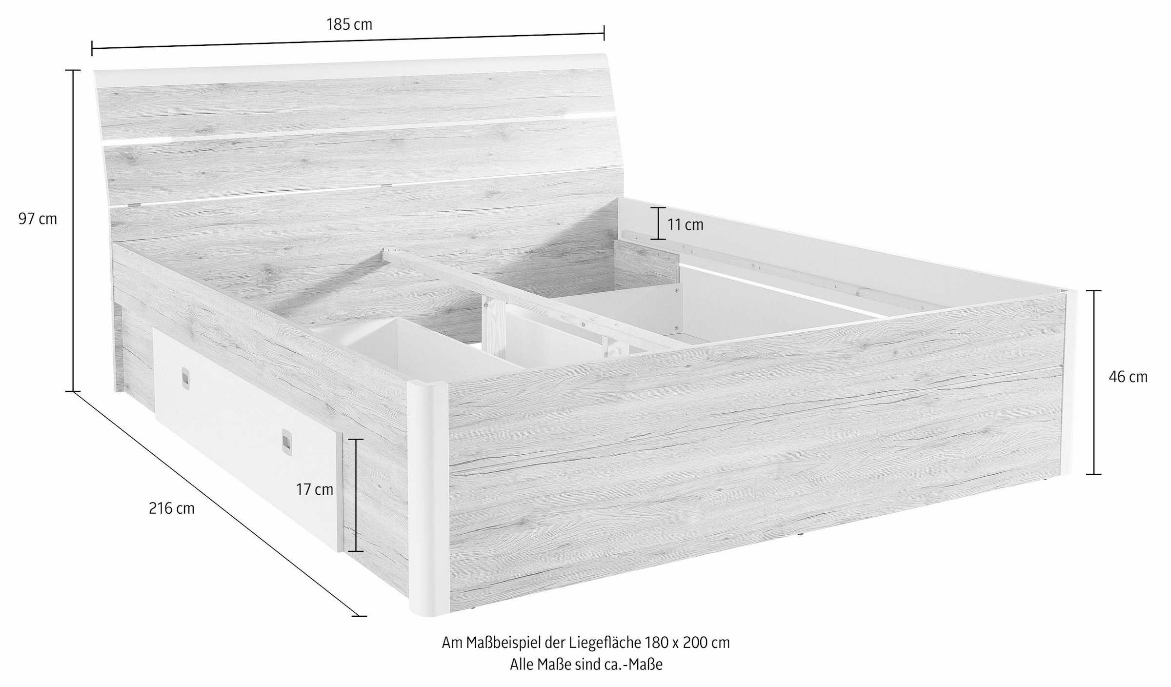 Schlafkontor Stauraumbett Mars, inklusive 2 Schubkästen und LED-Beleuchtung