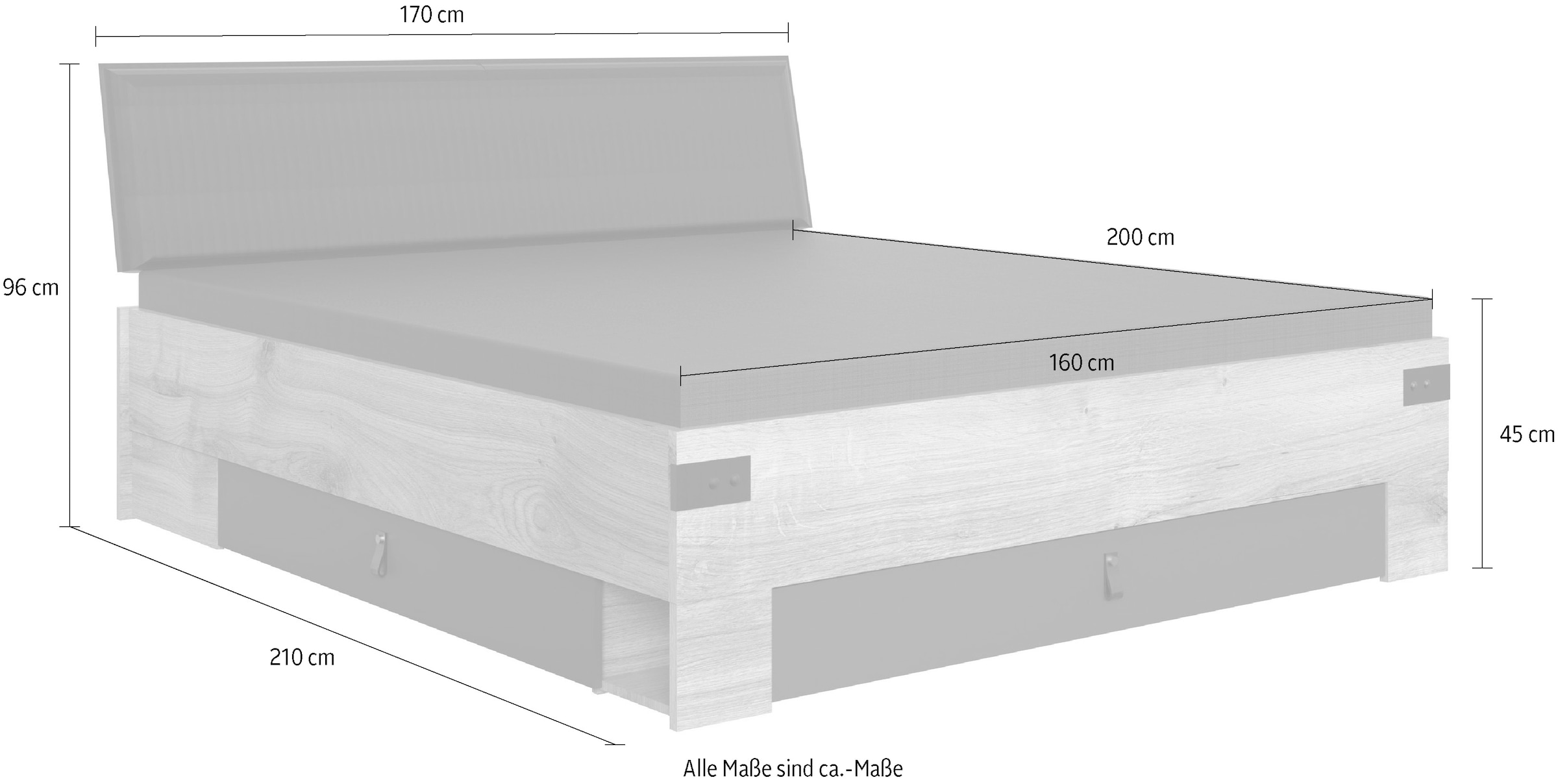Wimex Stauraumbett »Stockholm, gepolstertes Kopfteil, zusätzlicher Stauraum am Fussende«, inklusive 2 Bettschubladen, wahlweise 160 oder 180x200cm Liegefläche