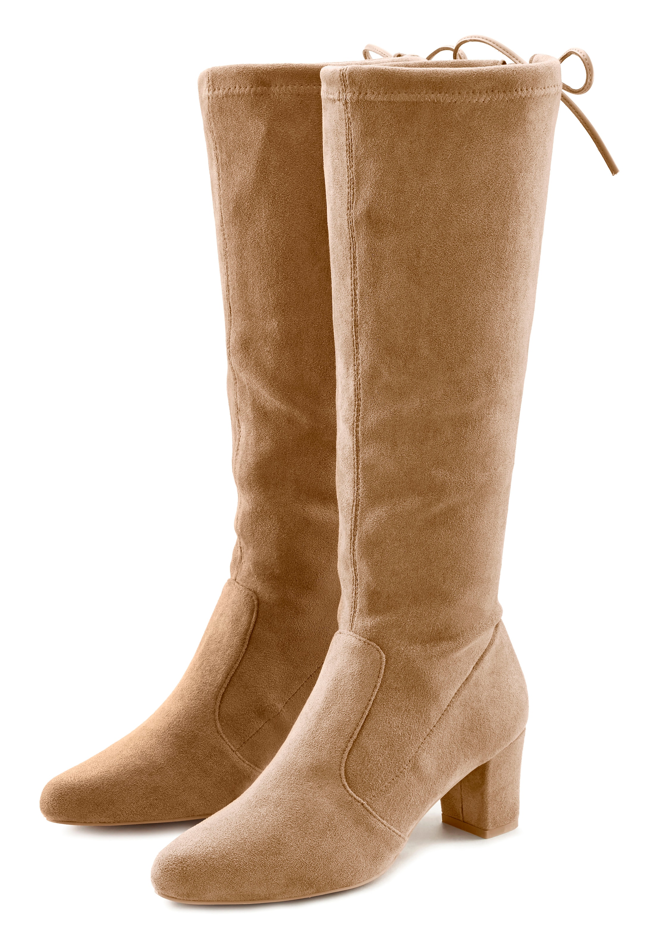 LASCANA Schlupfstiefel, Schlupfboots, Slouchy Boots, Slip-On, Stretch & Blockabsatz